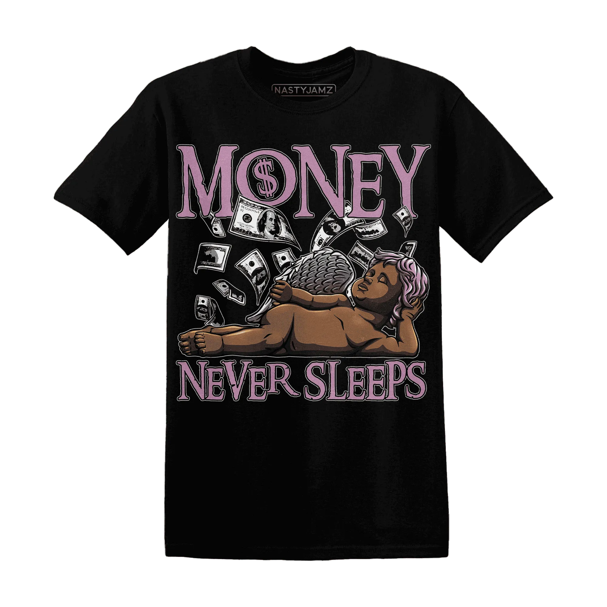 Orchid-Neutral-Grey-Black-White-4s-NastyJamz-T-Shirt-Match-Money-Never-Sleeps