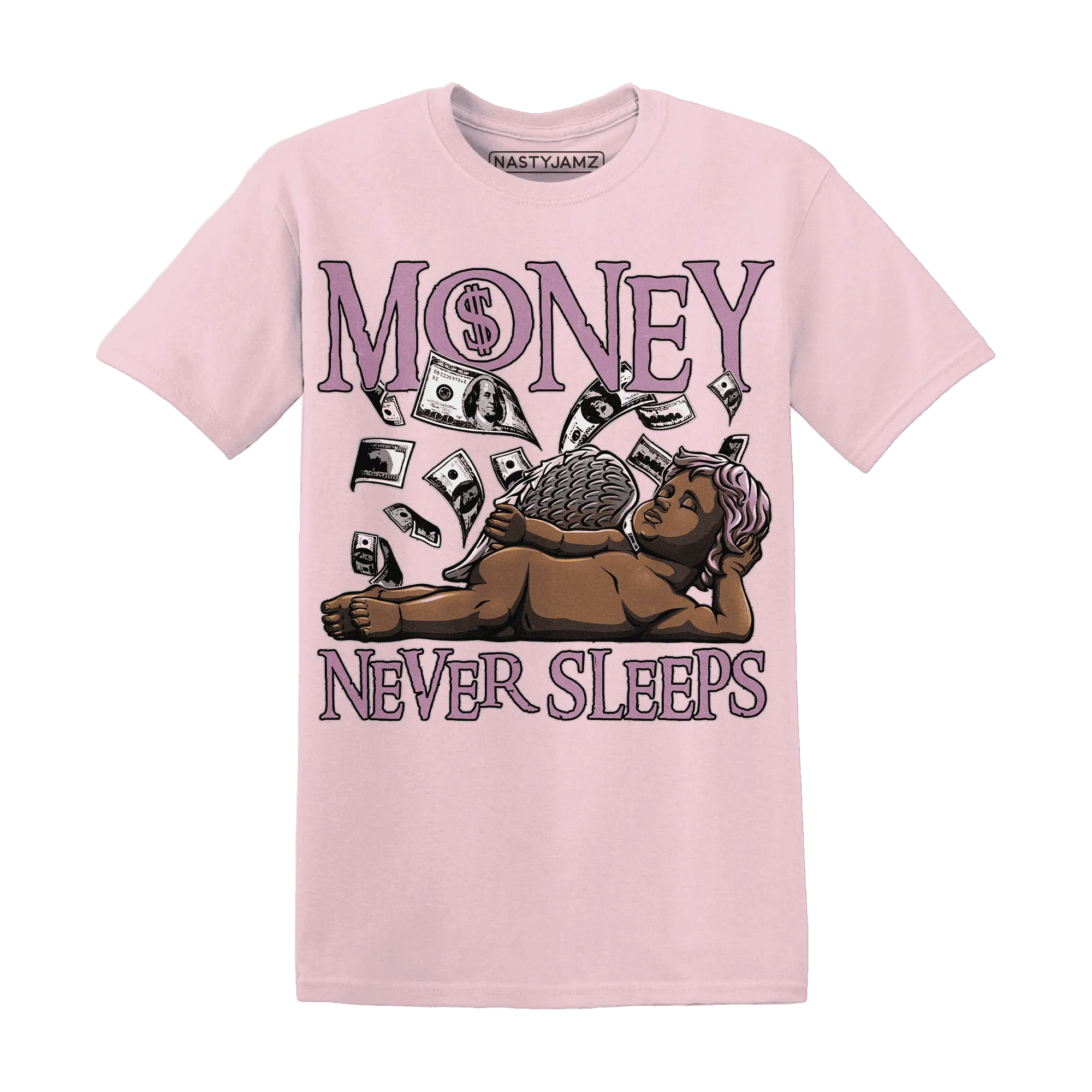 Orchid-Neutral-Grey-Black-White-4s-NastyJamz-T-Shirt-Match-Money-Never-Sleeps