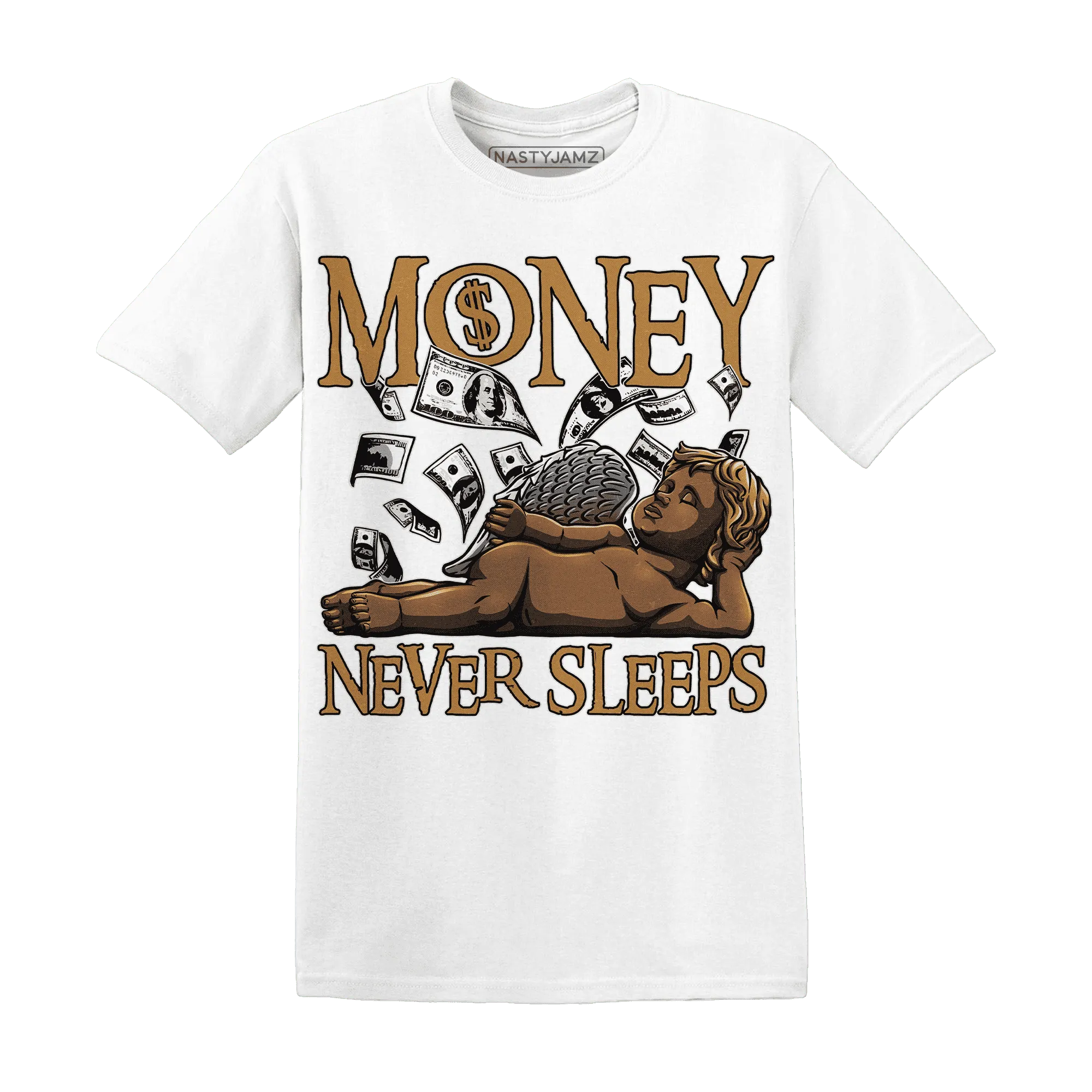 Dunk-Low-Retro-Wheat-Orange-NastyJamz-T-Shirt-Match-Money-Never-Sleeps