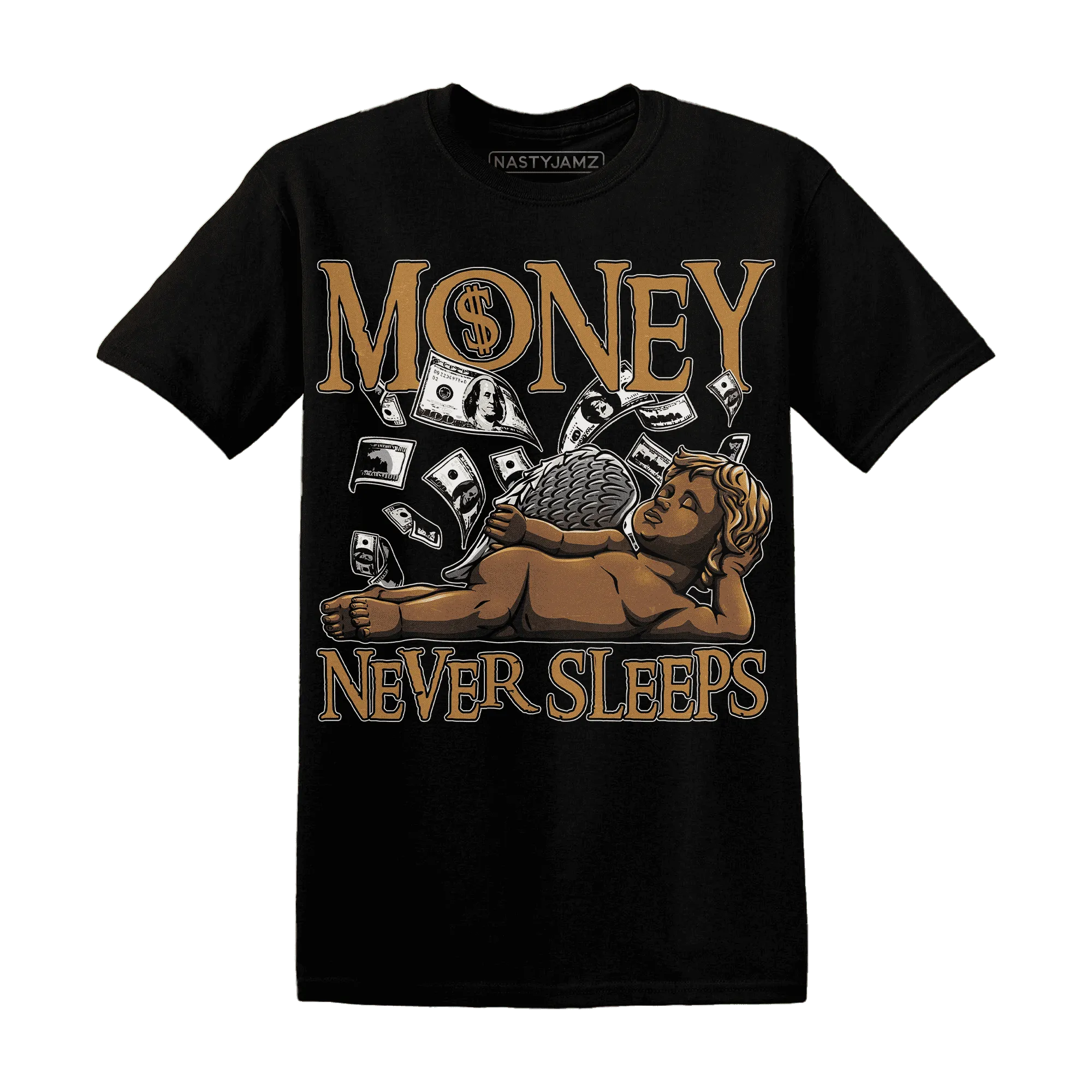 Dunk-Low-Retro-Wheat-Orange-NastyJamz-T-Shirt-Match-Money-Never-Sleeps