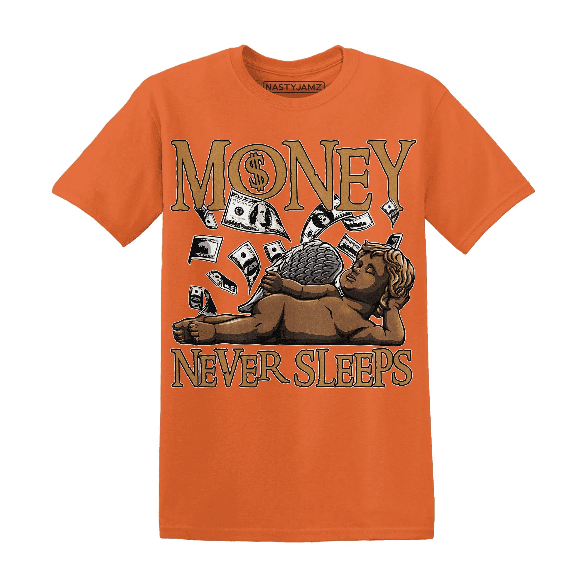 Dunk-Low-Retro-Wheat-Orange-NastyJamz-T-Shirt-Match-Money-Never-Sleeps