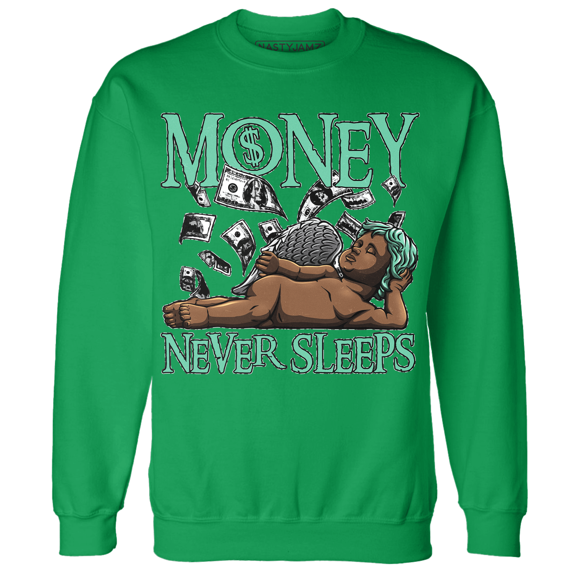 Green Glow 3s Sweatshirt Match Money Never Sleeps - NastyJamz