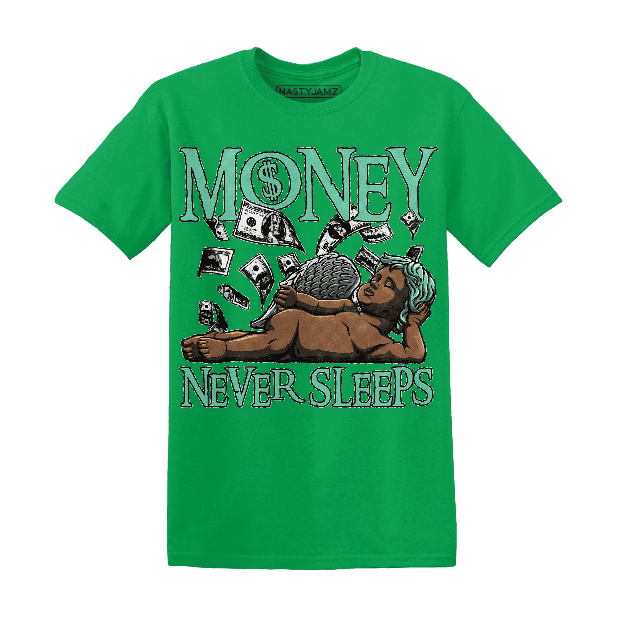 Green-Glow-3s-T-Shirt-Match-Money-Never-Sleeps