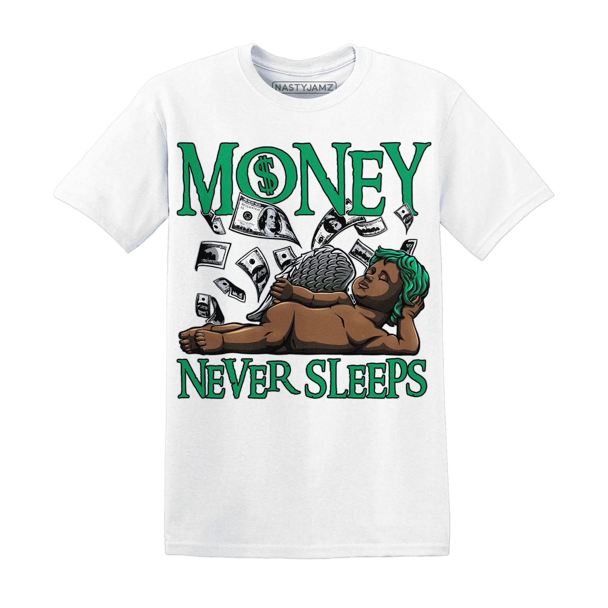 Lucky-Green-5s-T-Shirt-Match-Money-Never-Sleeps