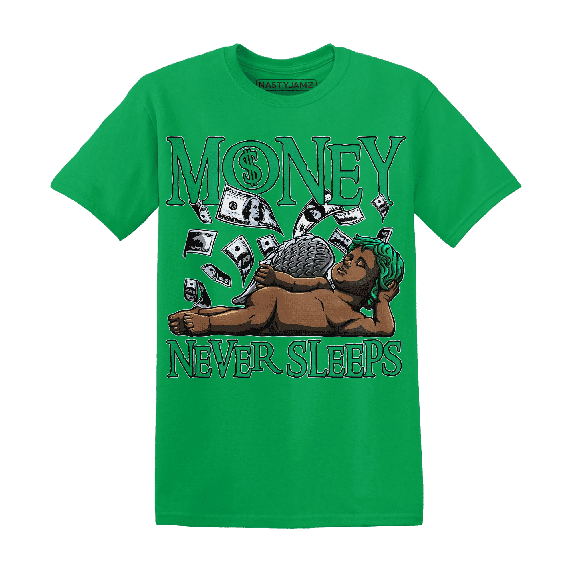 Lucky-Green-5s-T-Shirt-Match-Money-Never-Sleeps