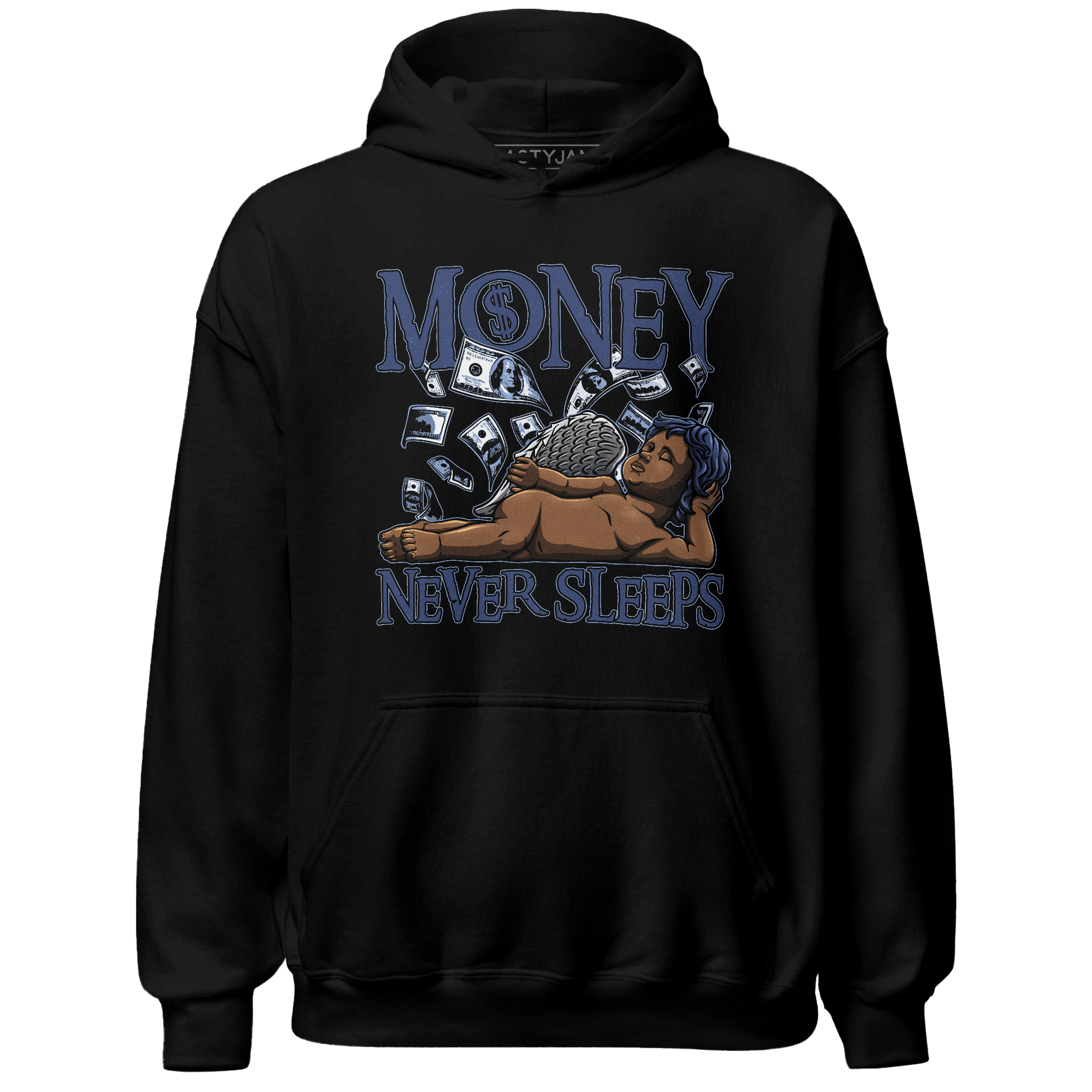 Midnight Navy 5s Hoodie Match Money Never Sleeps - NastyJamz