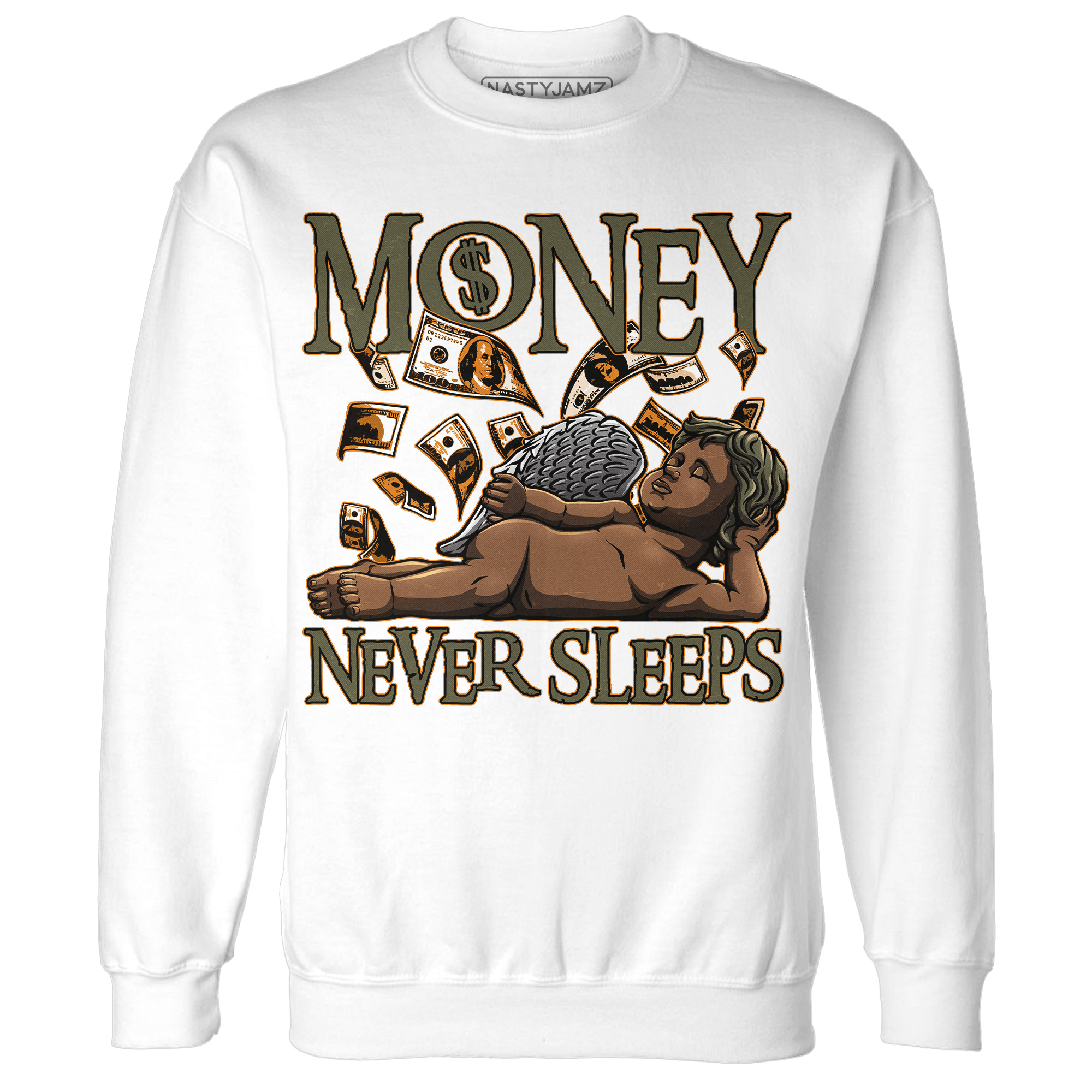 Olive 5s Sweatshirt Match Money Never Sleeps - NastyJamz