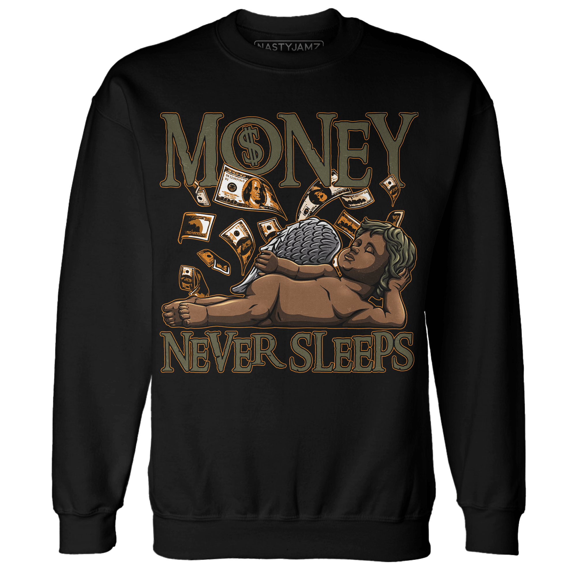 Olive 5s Sweatshirt Match Money Never Sleeps - NastyJamz