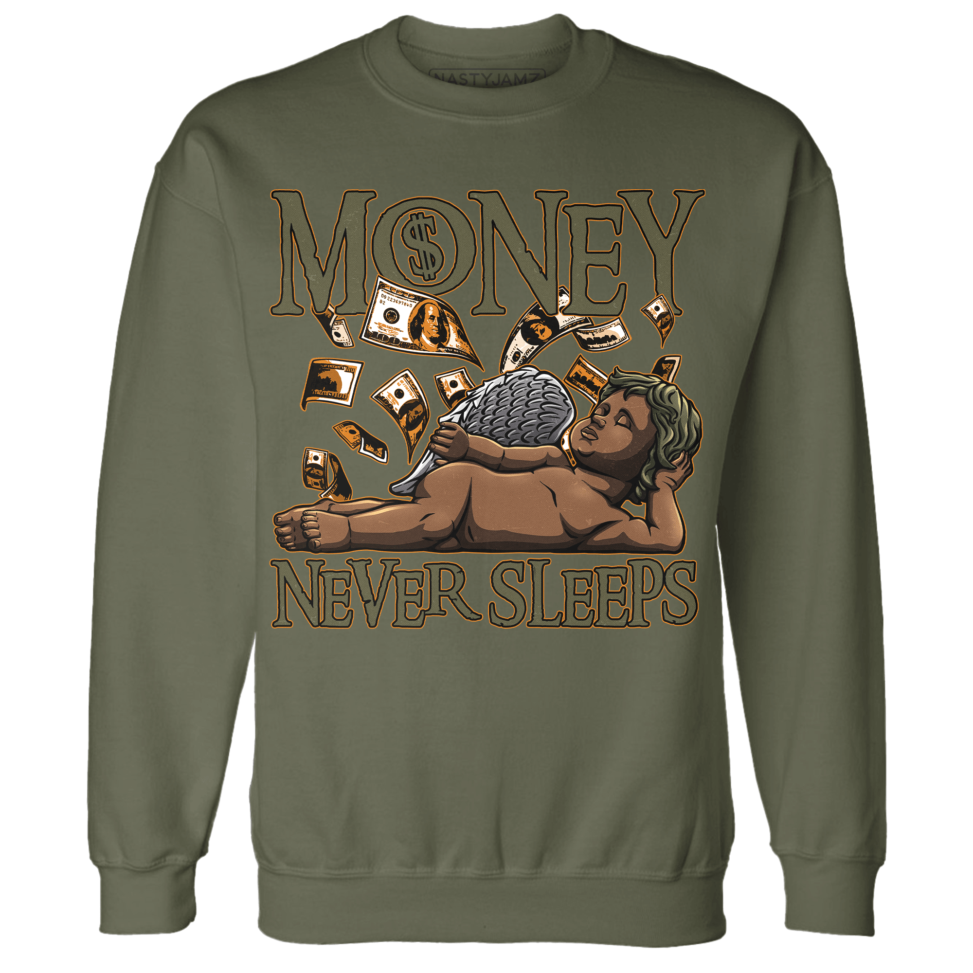 Olive 5s Sweatshirt Match Money Never Sleeps - NastyJamz