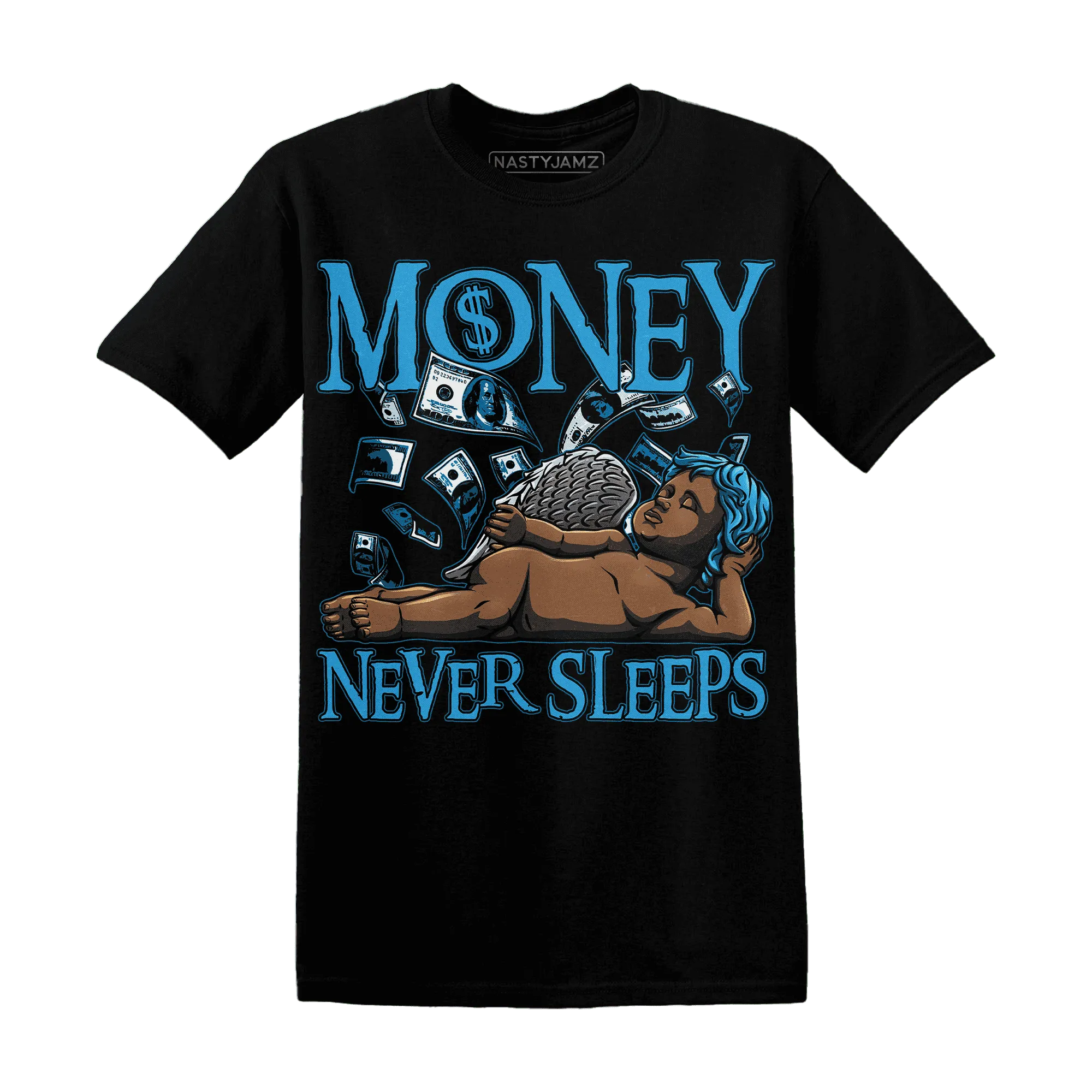 Powder-Blue-9s-T-Shirt-Match-Money-Never-Sleeps