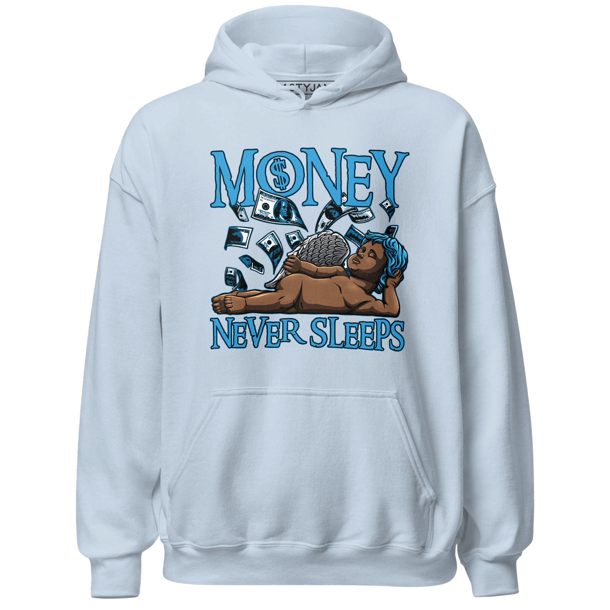 Powder Blue 9s Hoodie Match Money Never Sleeps - NastyJamz