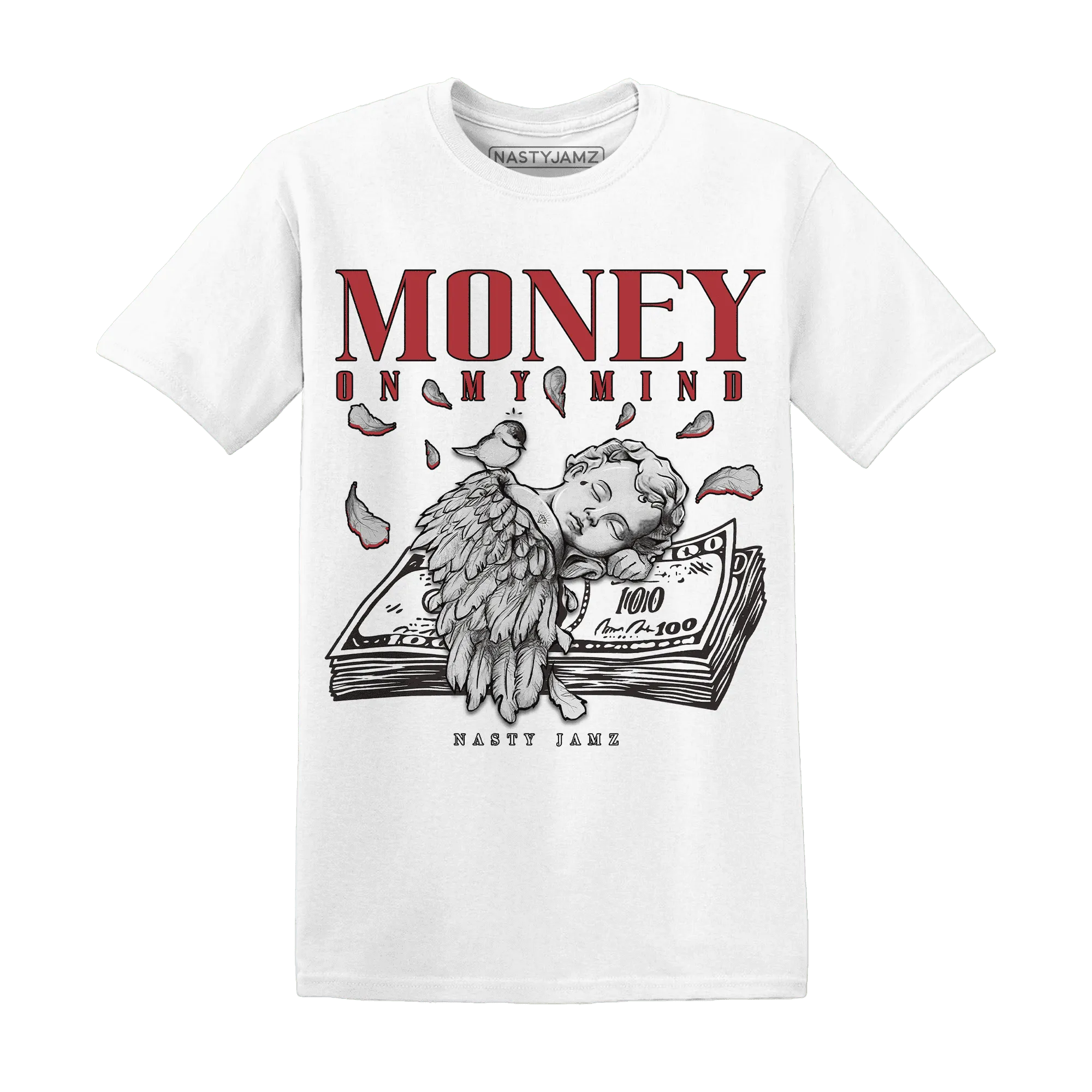 Black-Toe-Reimagined-Red-White-1s-T-Shirt-Match-Money-On-My-Mind-Angel