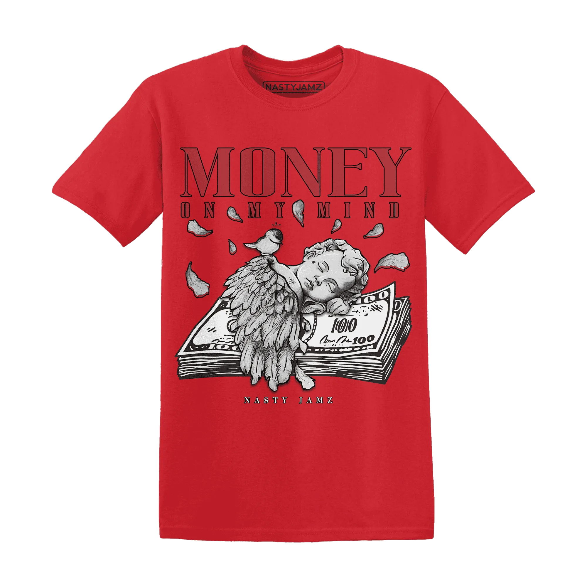 Black-Toe-Reimagined-Red-White-1s-T-Shirt-Match-Money-On-My-Mind-Angel