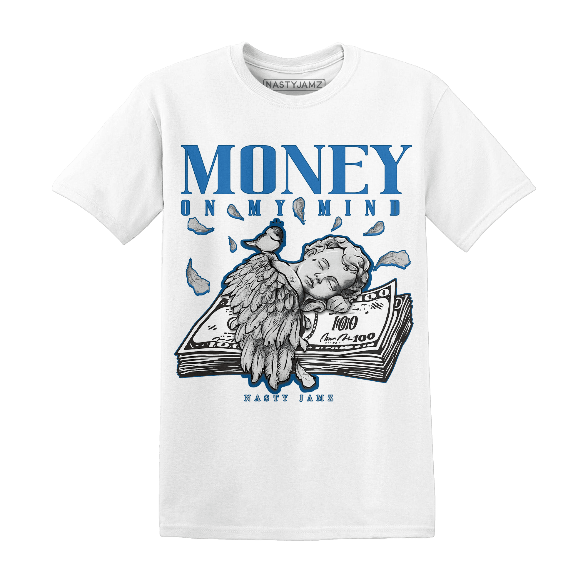Industrial Blue 4s T Shirt Money On My Mind Angel - NastyJamz