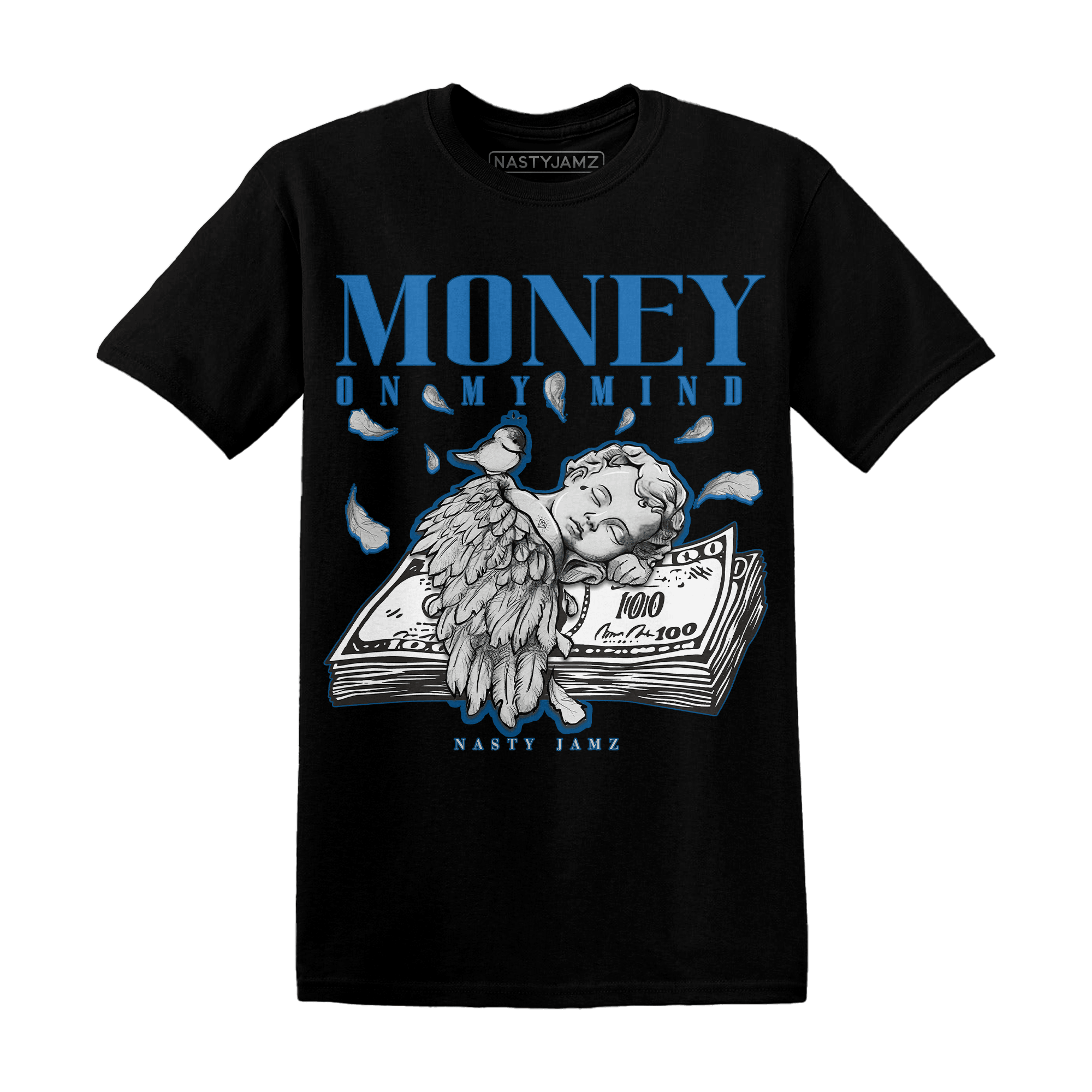 Industrial Blue 4s T Shirt Money On My Mind Angel - NastyJamz
