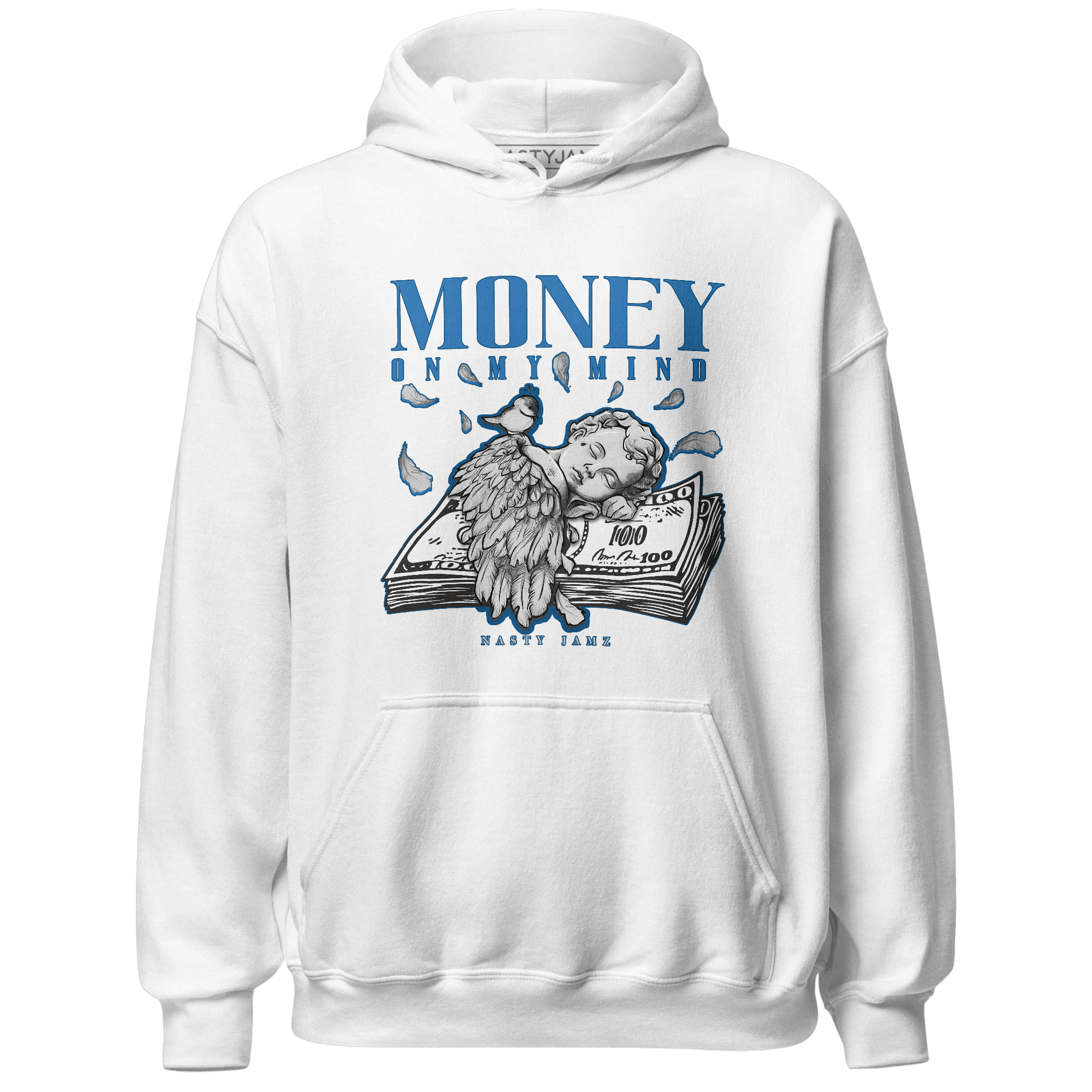 Industrial Blue 4s Hoodie Match Money On My Mind Angel - NastyJamz