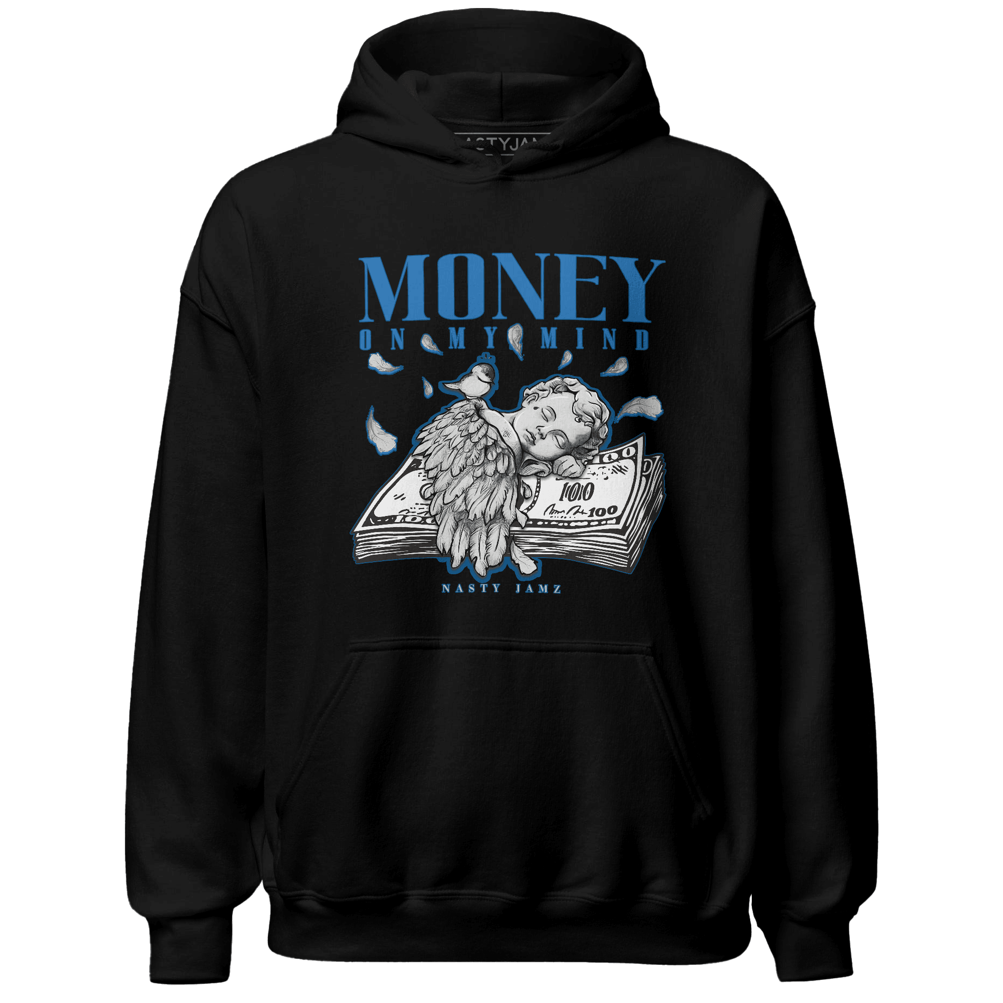 Industrial Blue 4s Hoodie Match Money On My Mind Angel - NastyJamz