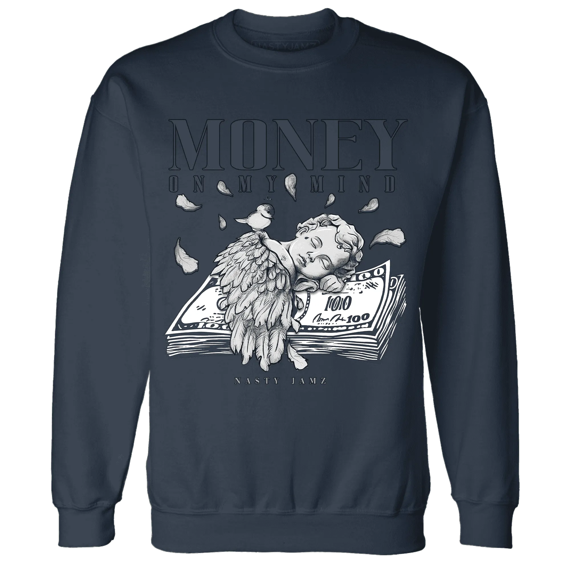 VaporMax-Plus-Midnight-Navy-White-Metallic-Silver-Sweatshirt-Match-Money-On-My-Mind-Angel