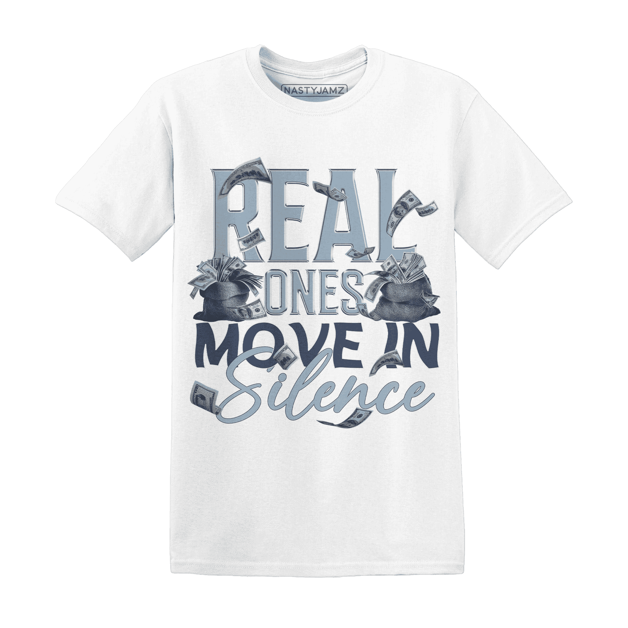 Mid Diffused Blue Grey 1s T Shirt Match Move In Silence Money - NastyJamz