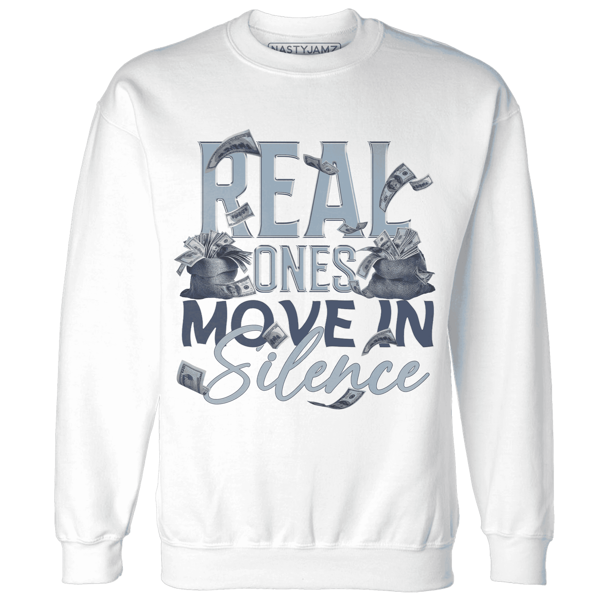 Mid Diffused Blue Grey 1s Sweatshirt Match Move In Silence Money - NastyJamz