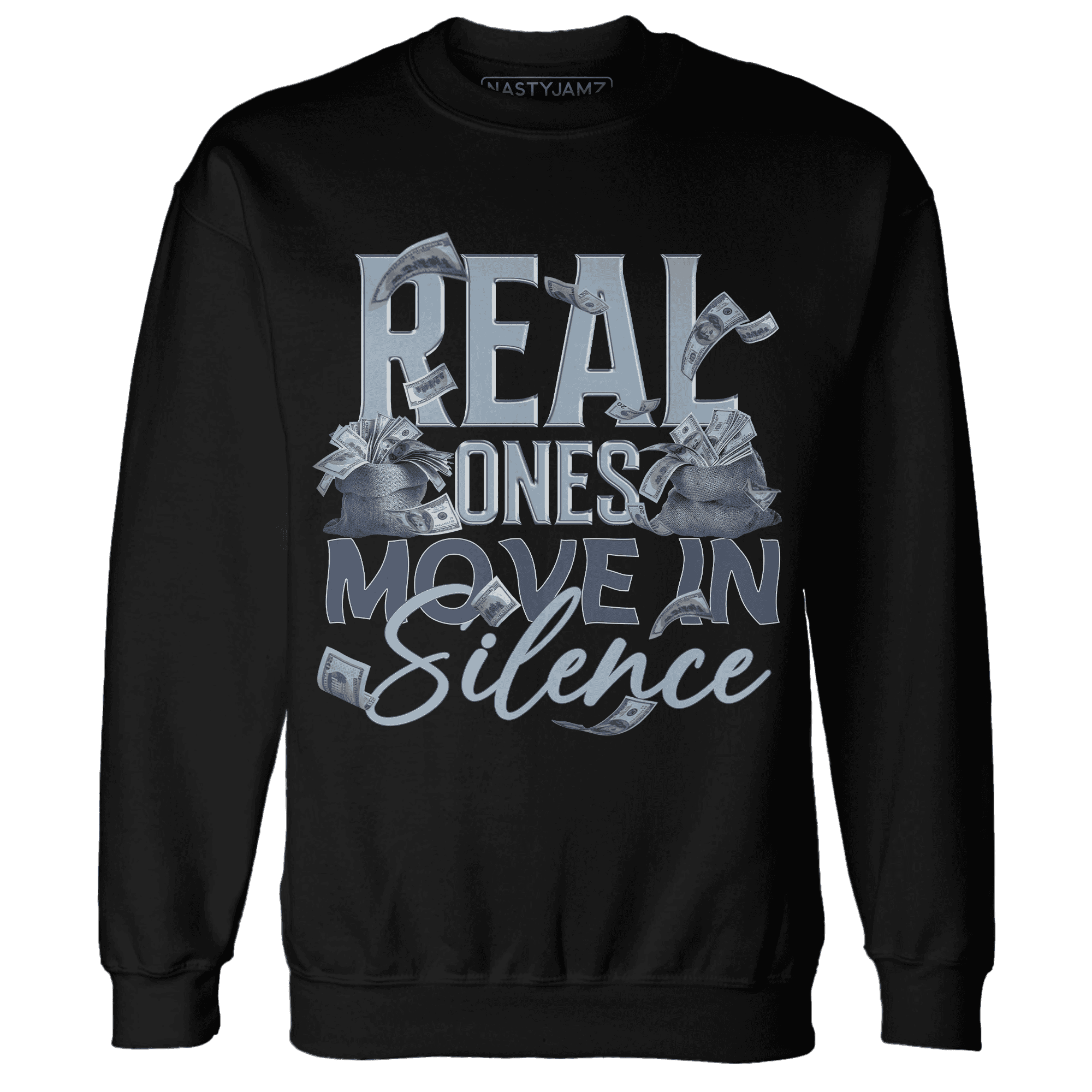 Mid Diffused Blue Grey 1s Sweatshirt Match Move In Silence Money - NastyJamz