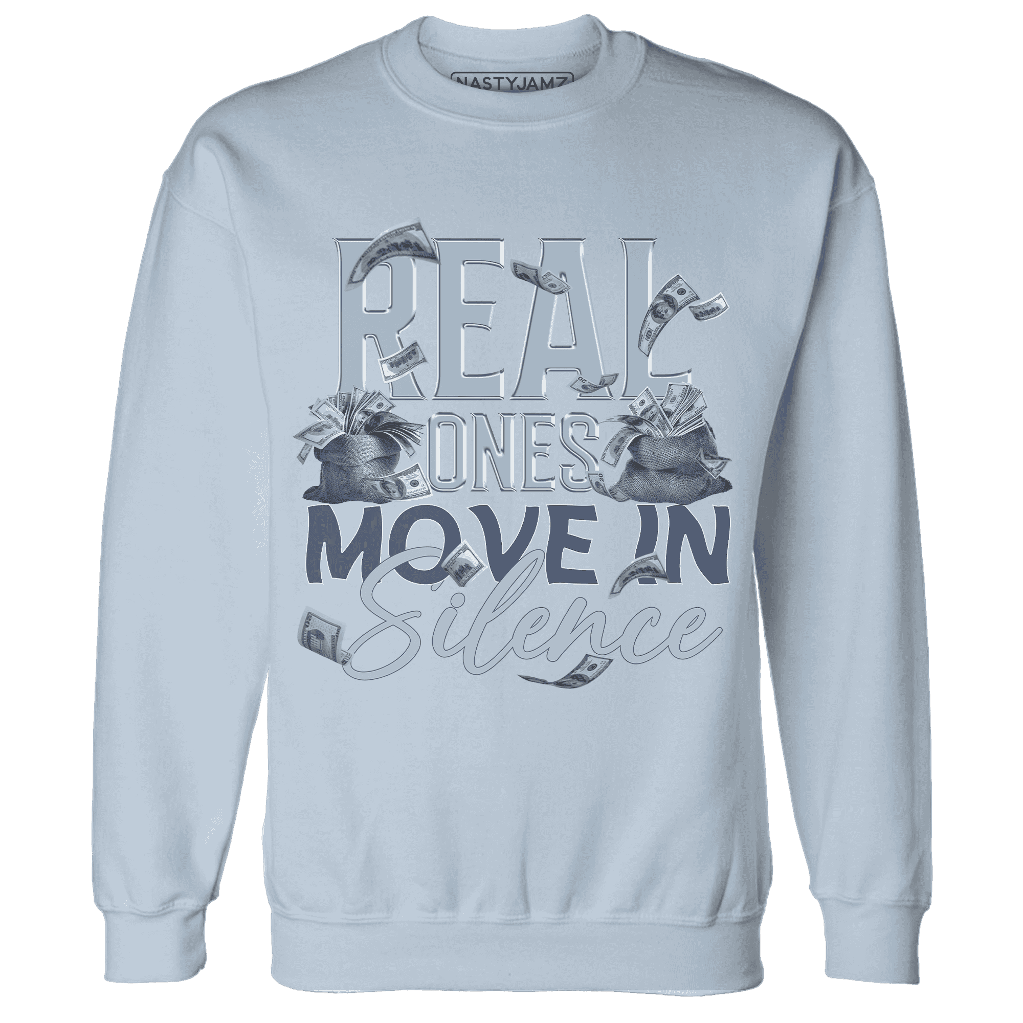 Mid Diffused Blue Grey 1s Sweatshirt Match Move In Silence Money - NastyJamz