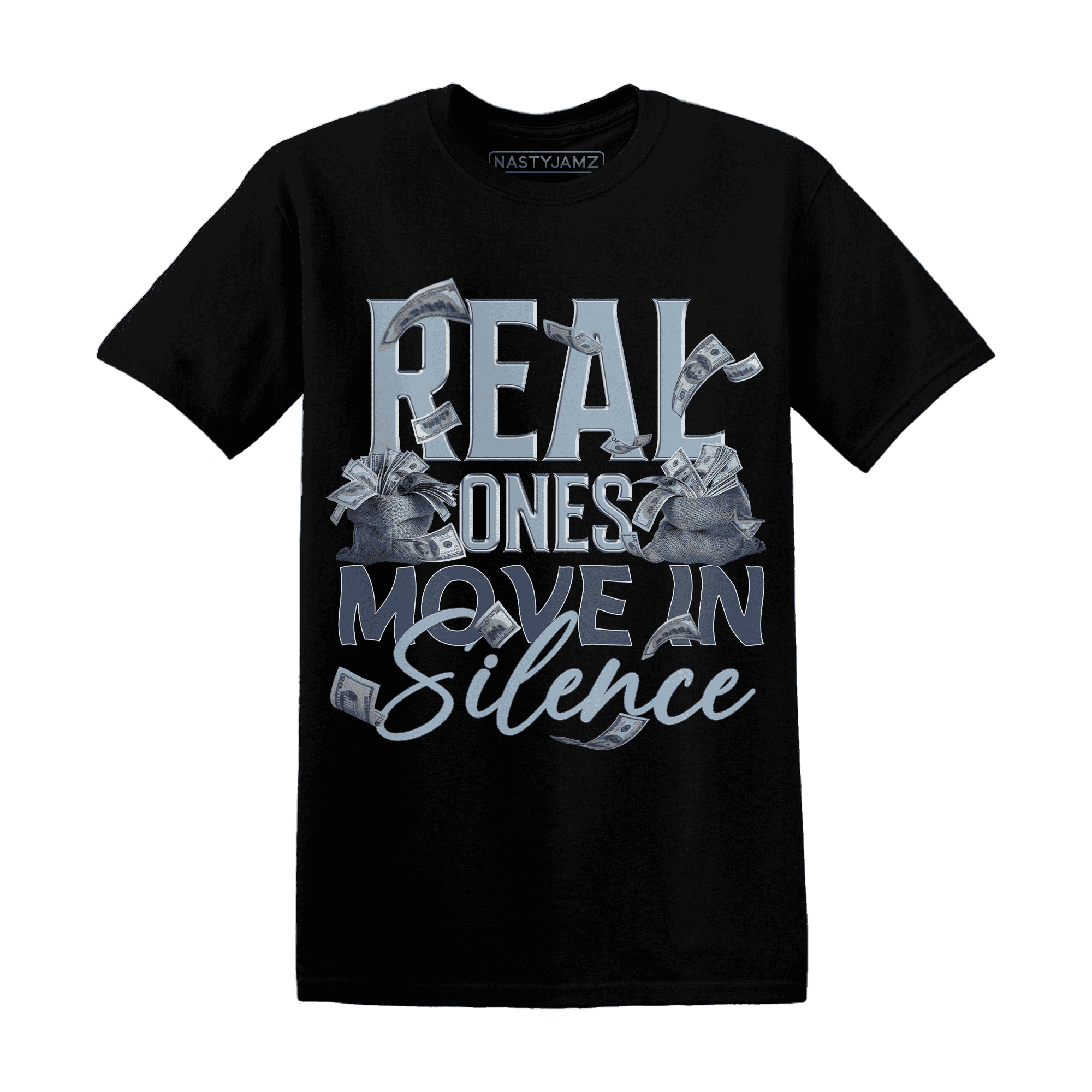 Mid Diffused Blue Grey 1s T Shirt Match Move In Silence Money - NastyJamz