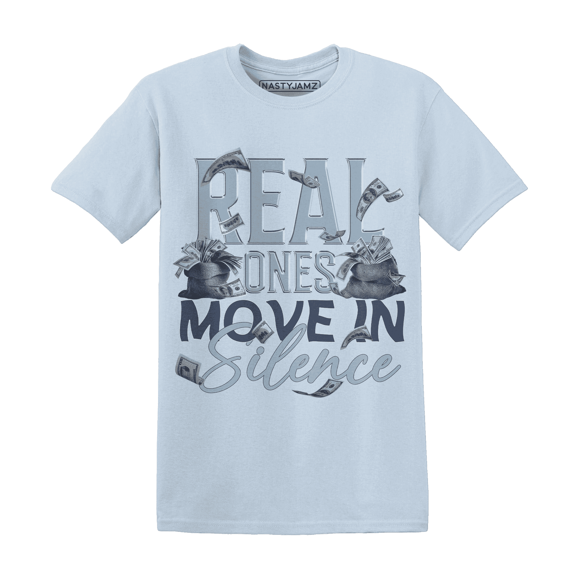 Mid Diffused Blue Grey 1s T Shirt Match Move In Silence Money - NastyJamz