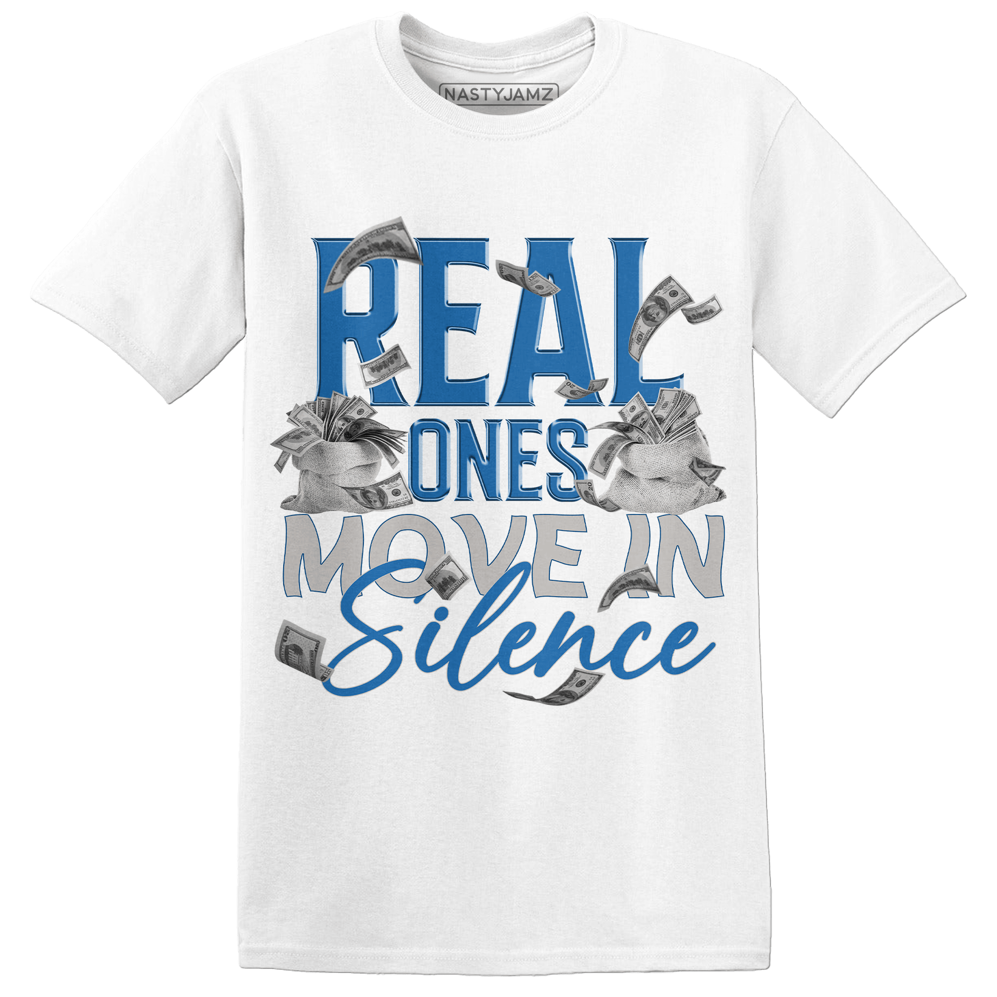 Industrial Blue 4s T Shirt Match Move In Silence Money - NastyJamz