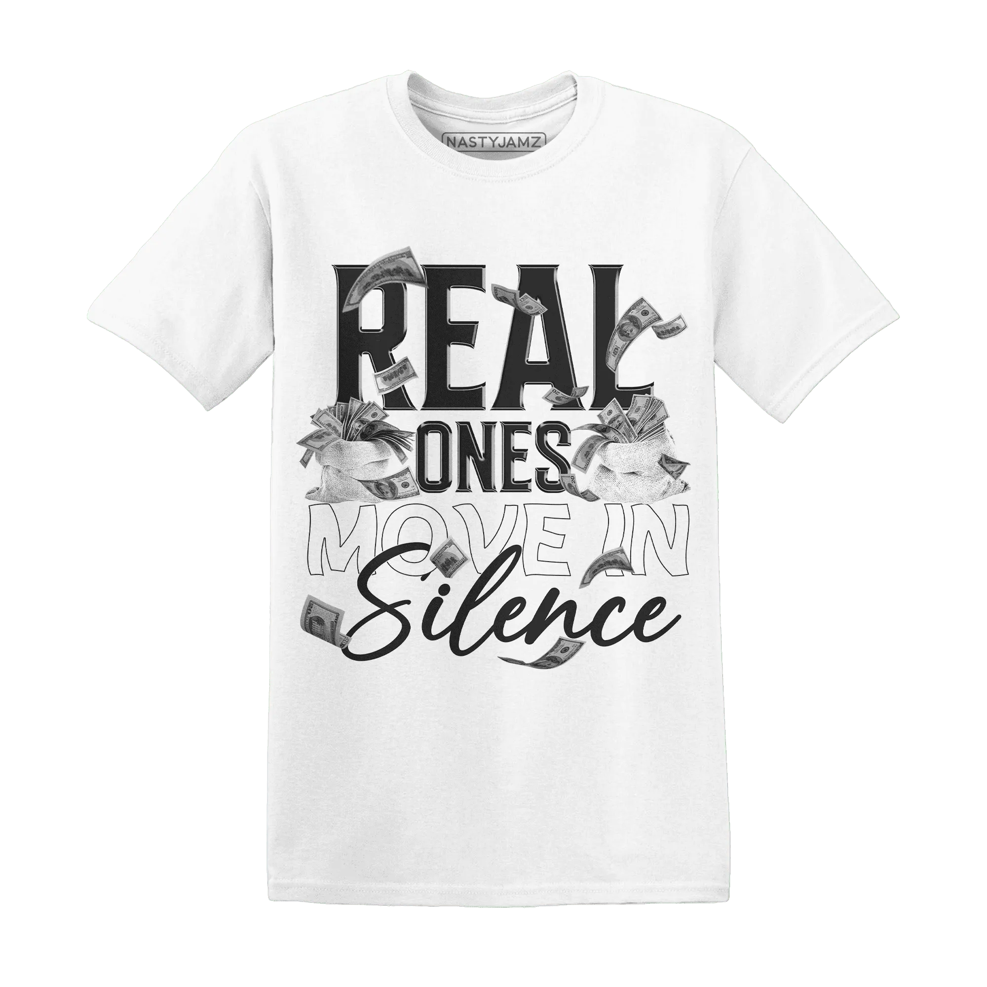 White-Thunder-4s-T-Shirt-Match-Move-In-Silence-Money