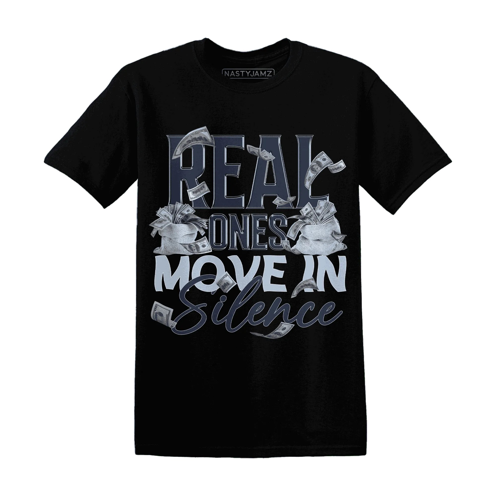 White-Navy-6s-T-Shirt-Match-Move-In-Silence-Money