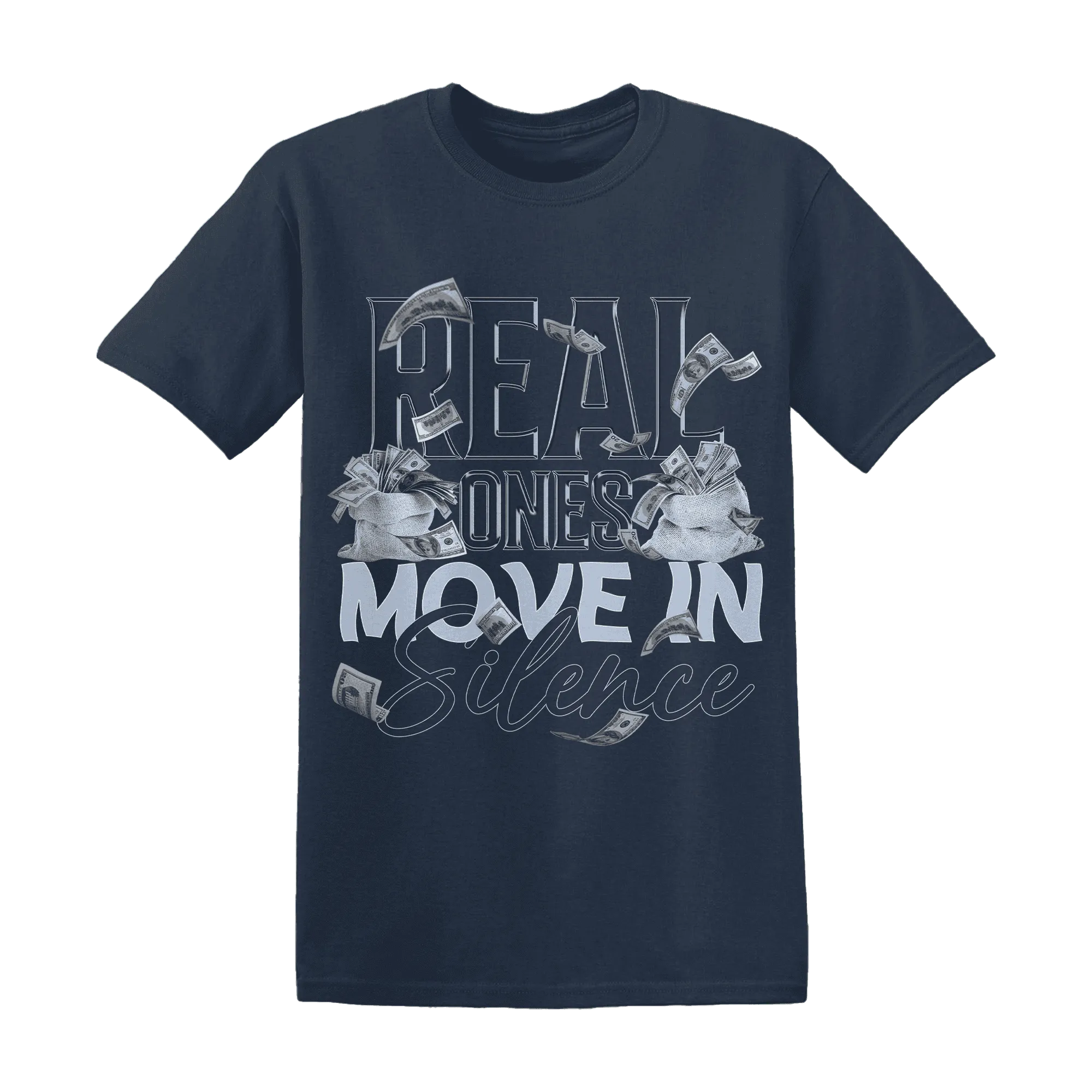 White-Navy-6s-T-Shirt-Match-Move-In-Silence-Money