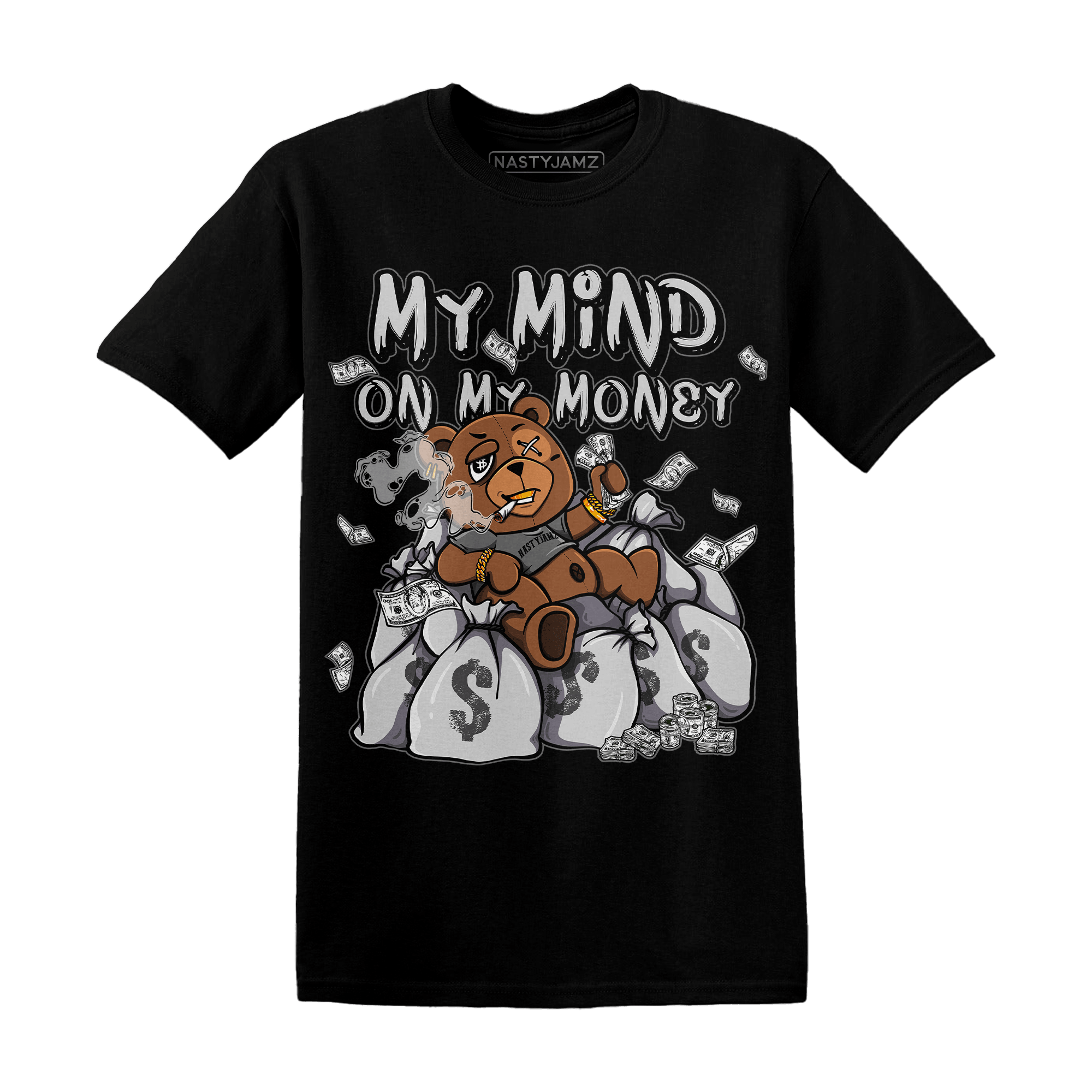 Retro High OG Black White 1s T Shirt Match My Mind On My Money BER - NastyJamz