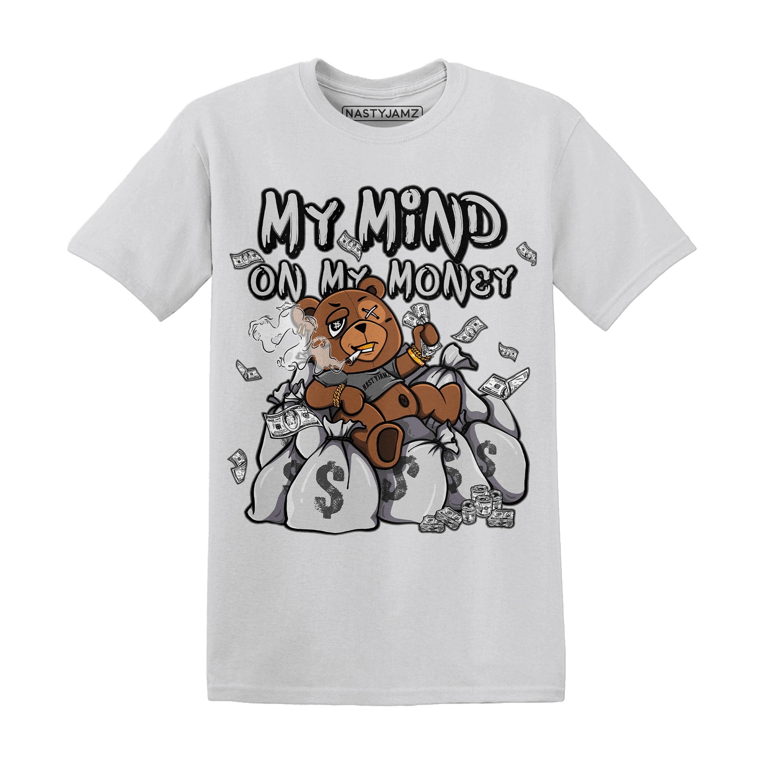 Retro High OG Black White 1s T Shirt Match My Mind On My Money BER - NastyJamz