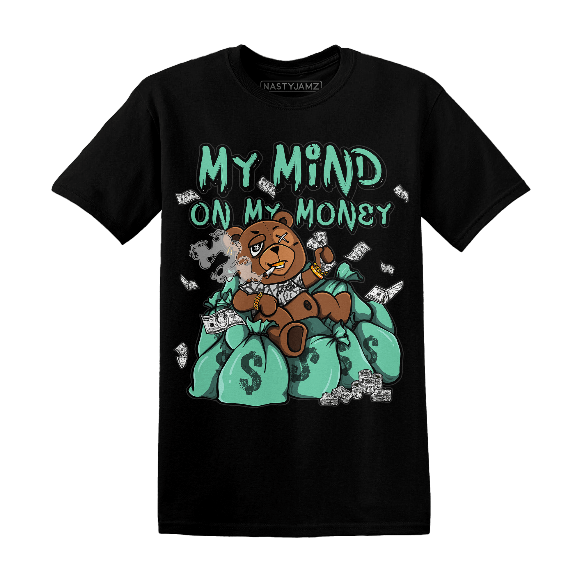 Green Glow 3s T Shirt Match My Mind On My Money BER - NastyJamz