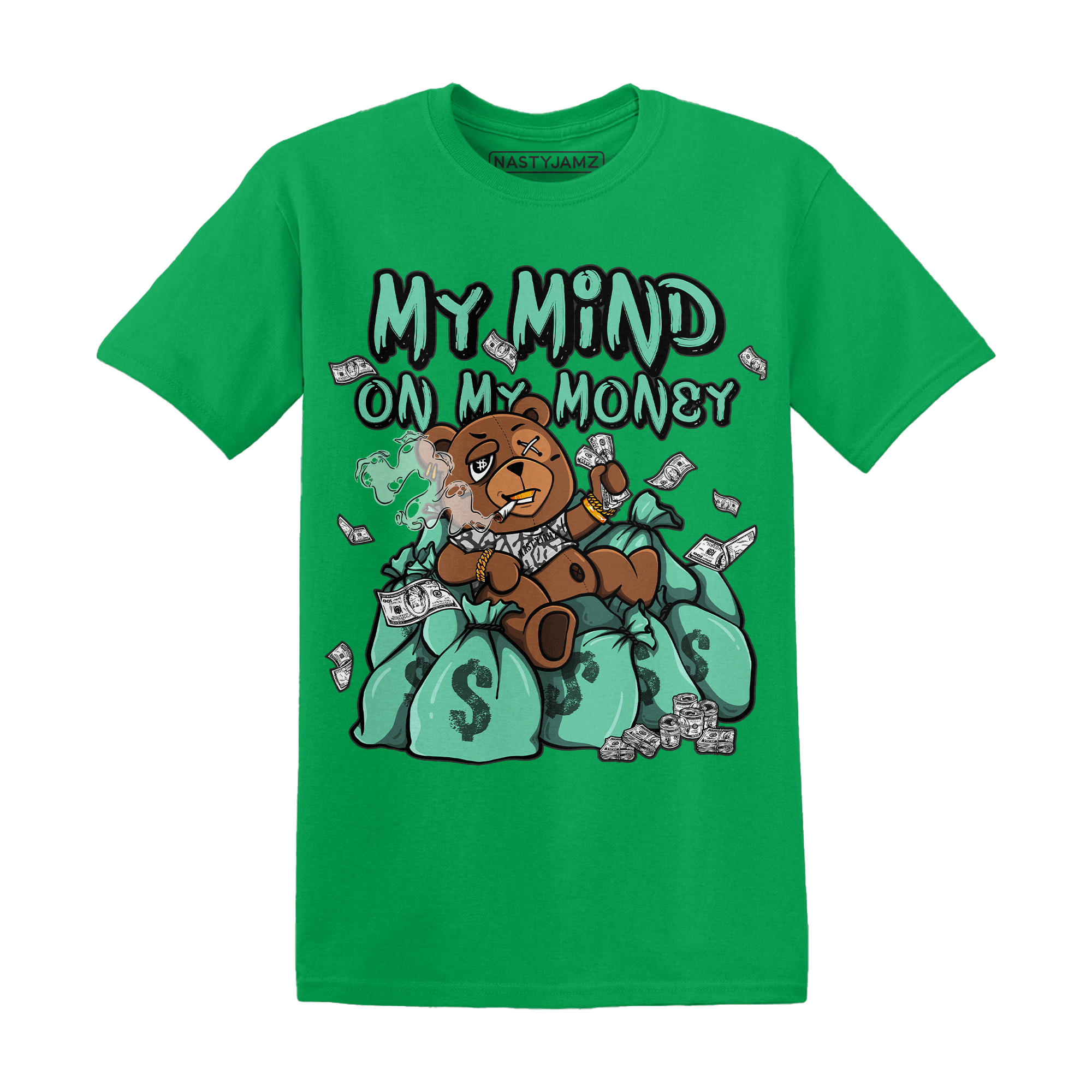 Green Glow 3s T Shirt Match My Mind On My Money BER - NastyJamz