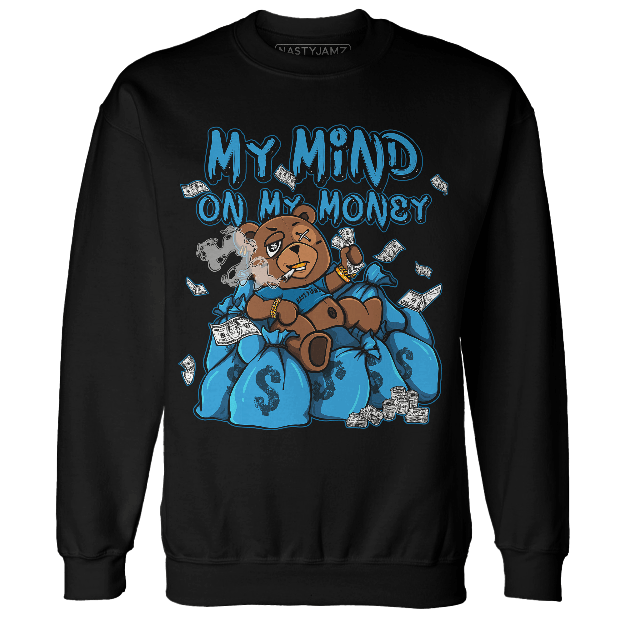 Powder Blue 9s Sweatshirt Match My Mind On My Money BER - NastyJamz