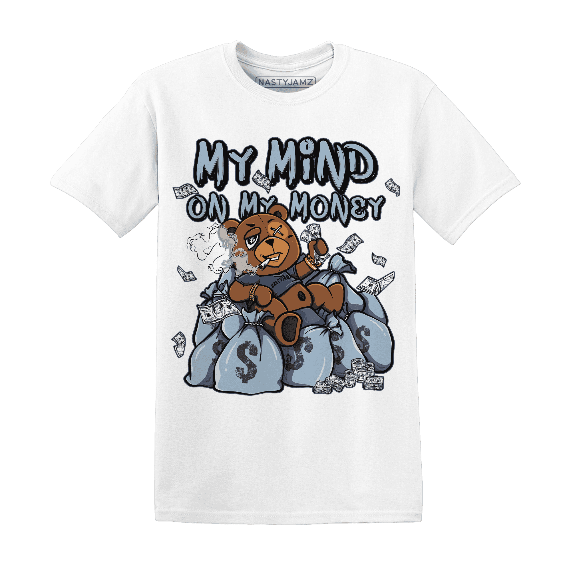 Mid Diffused Blue Grey 1s T Shirt Match My Money On My Mind BER - NastyJamz