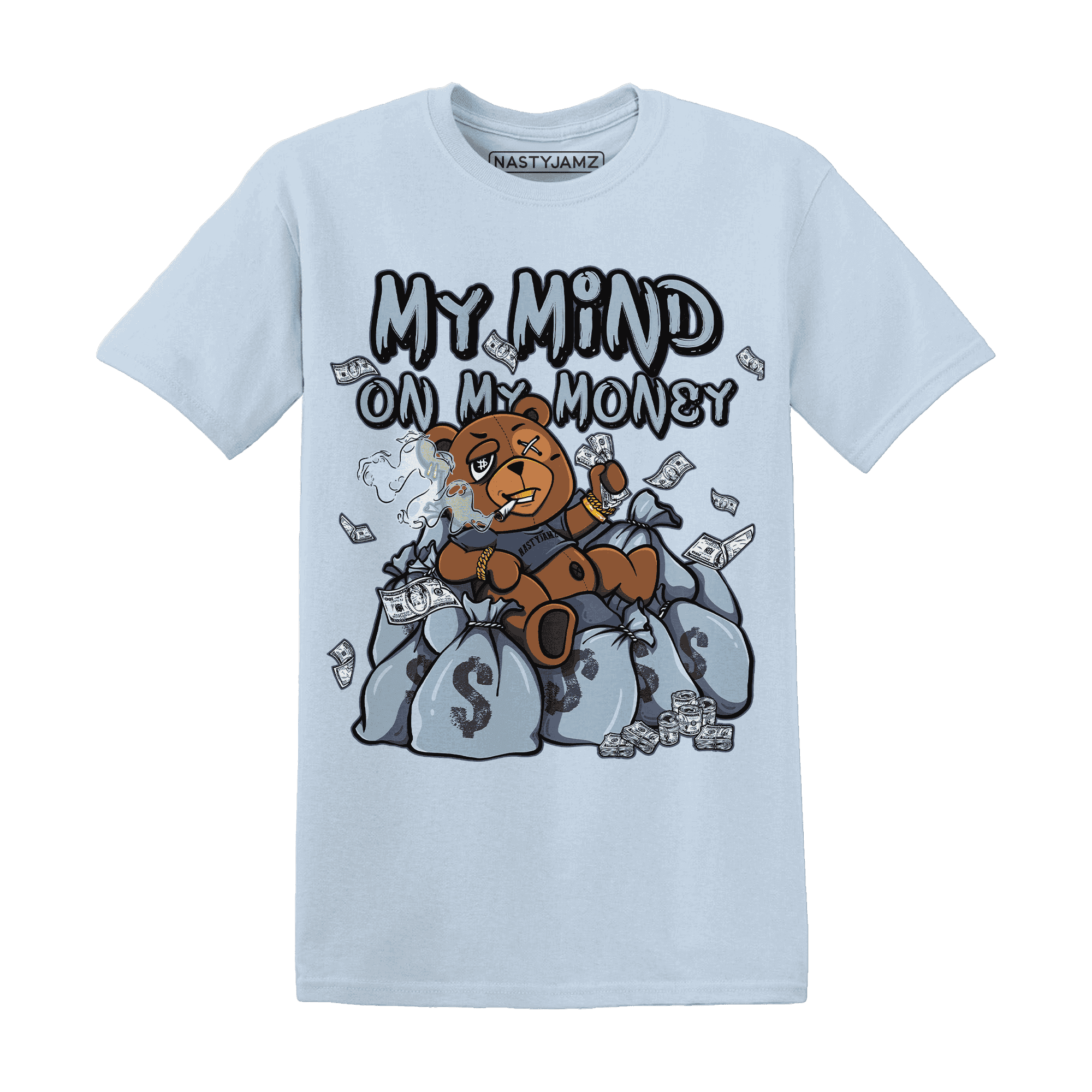 Mid Diffused Blue Grey 1s T Shirt Match My Money On My Mind BER - NastyJamz