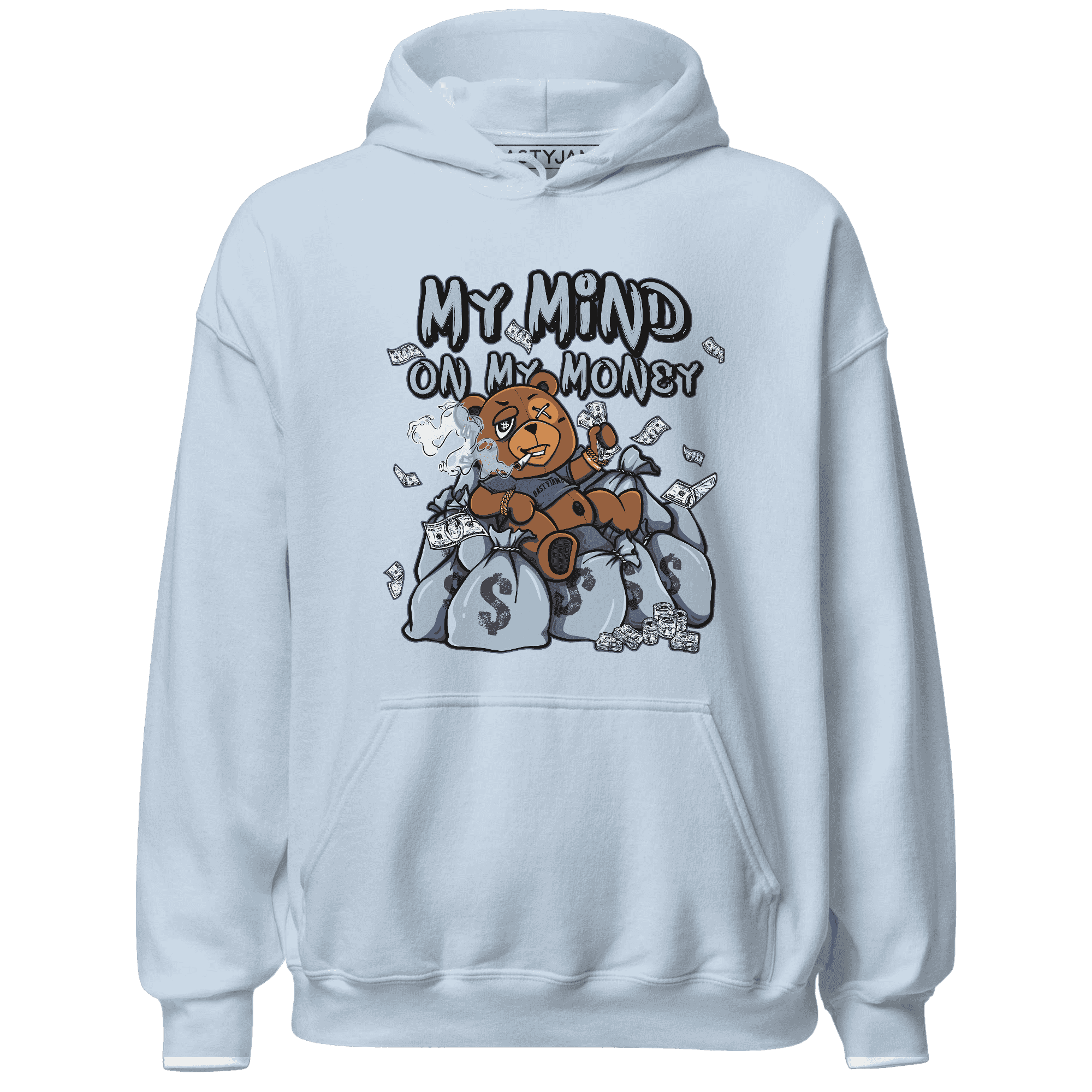 Mid Diffused Blue Grey 1s Hoodie Match My Money On My Mind BER - NastyJamz