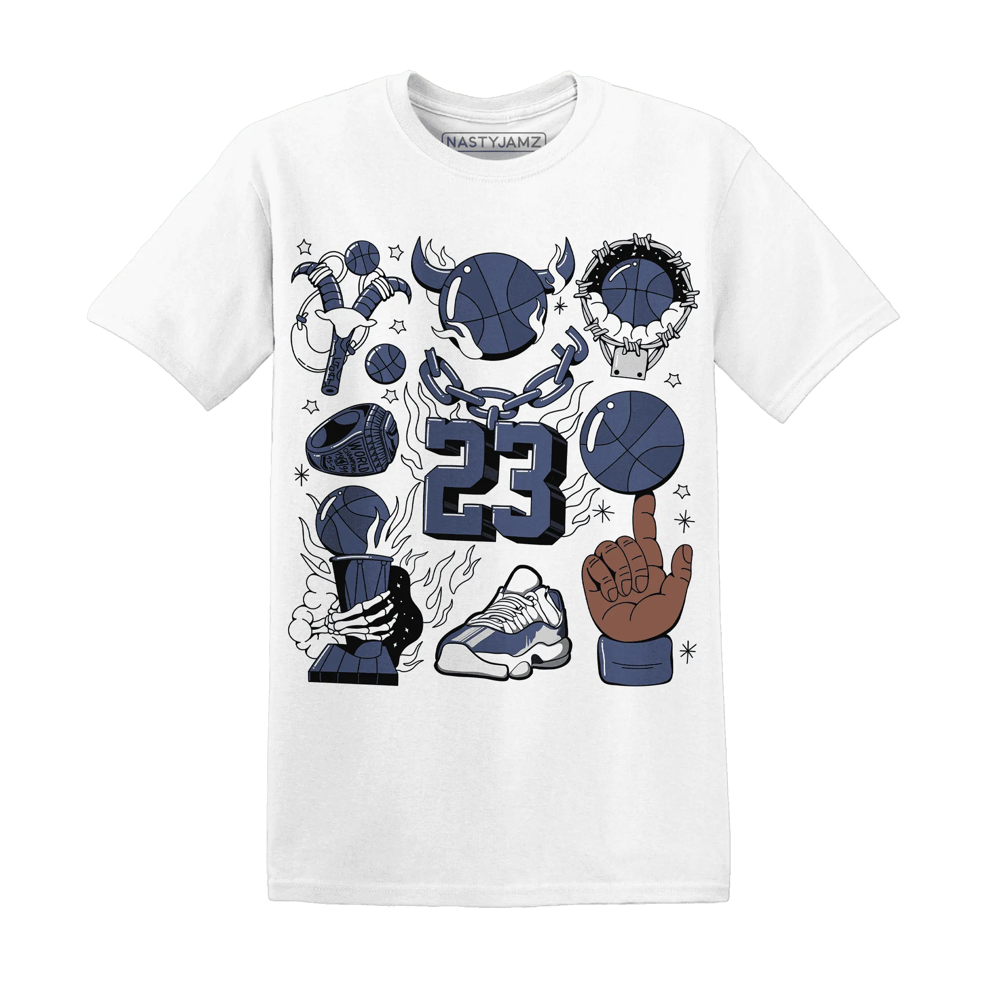 Low-Diffused-Blue-11s-T-Shirt-Match-Neclaces-Number-23