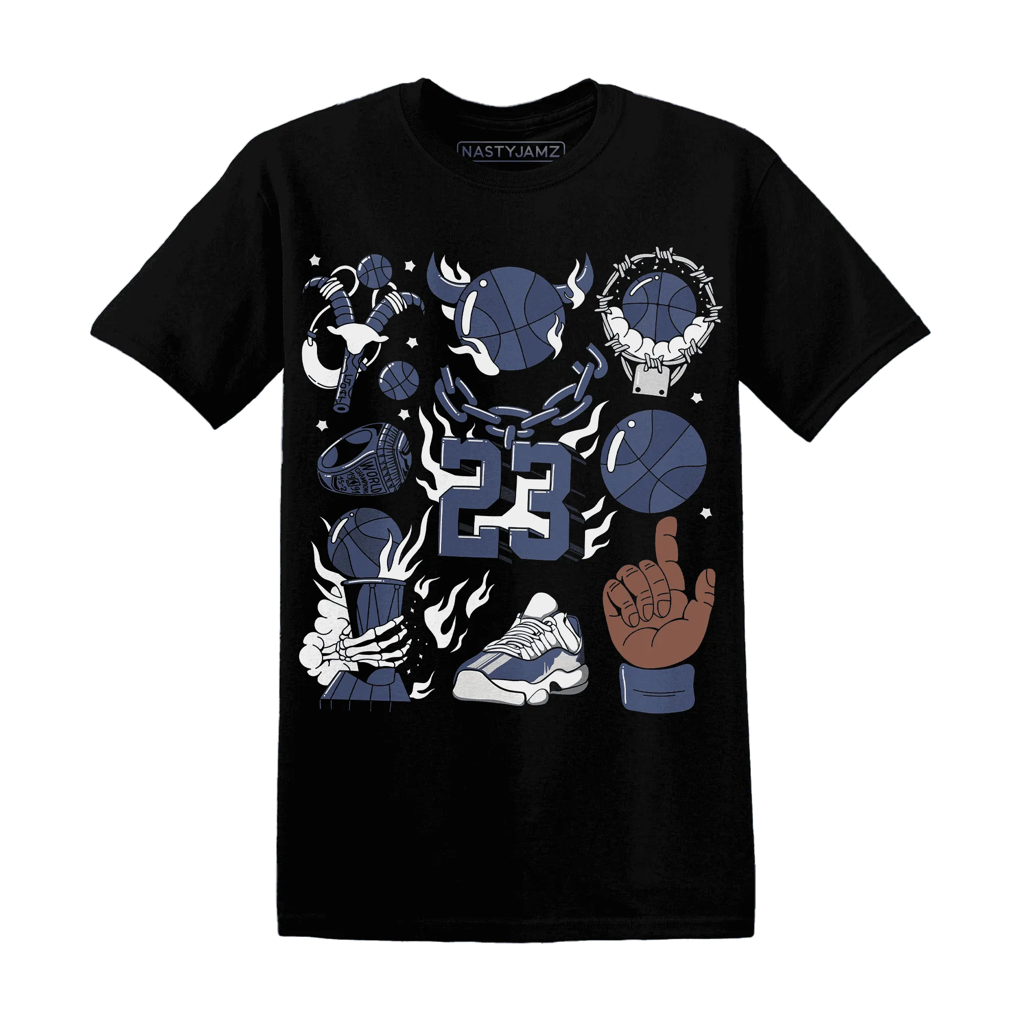 Low-Diffused-Blue-11s-T-Shirt-Match-Neclaces-Number-23
