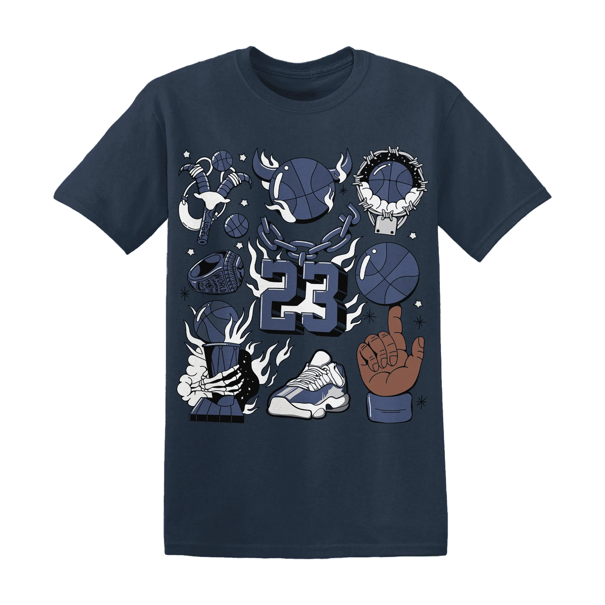Low-Diffused-Blue-11s-T-Shirt-Match-Neclaces-Number-23