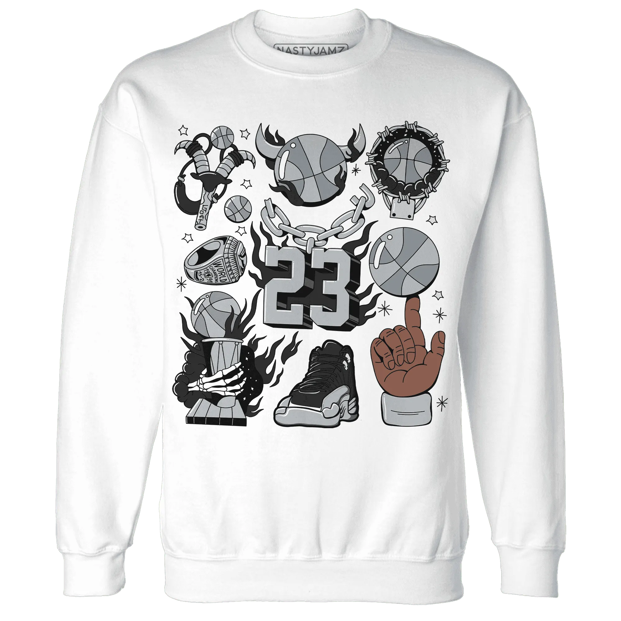 Wolf-Grey-12s-NastyJamz-Sweatshirt-Match-Neclaces-Number-23