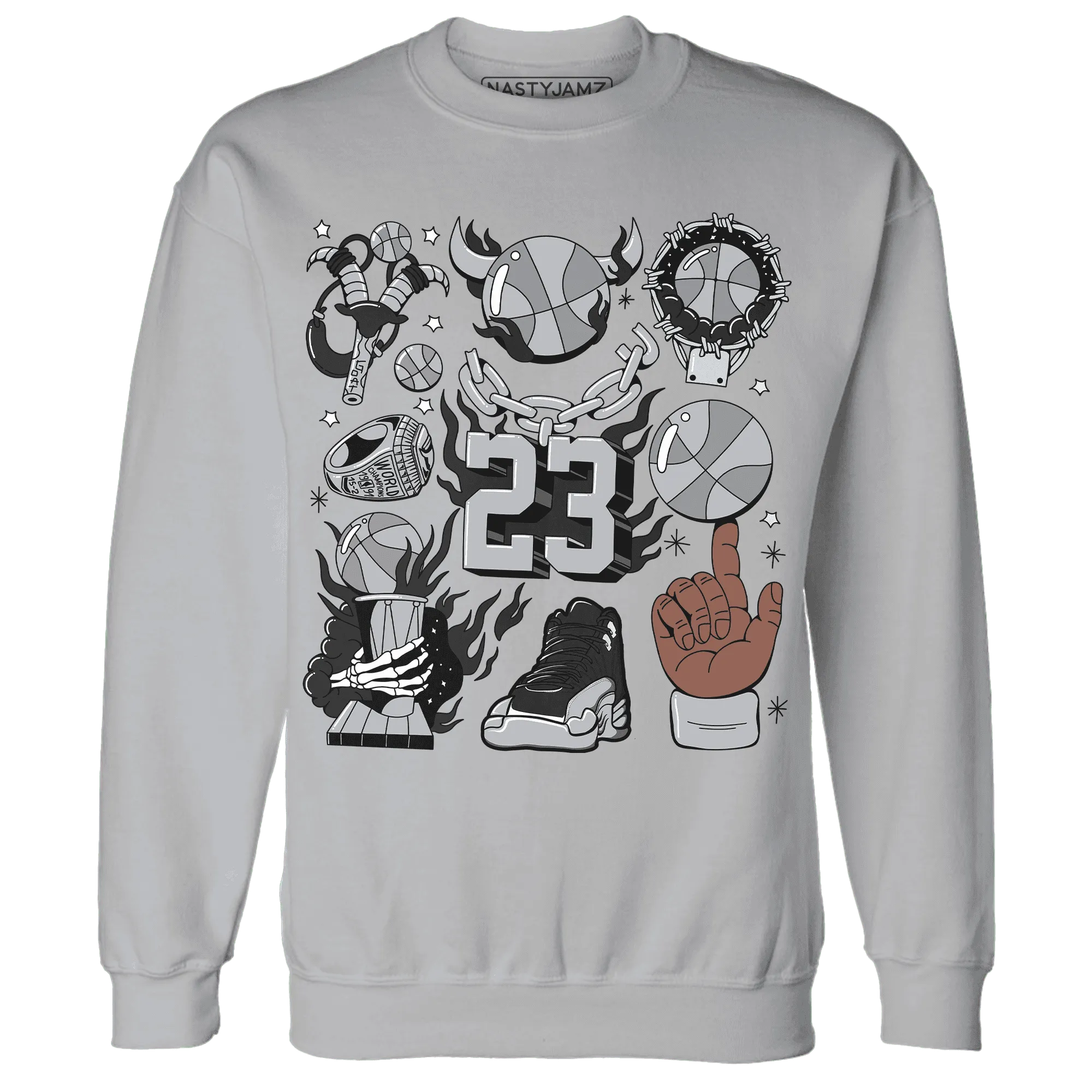 Wolf-Grey-12s-NastyJamz-Sweatshirt-Match-Neclaces-Number-23