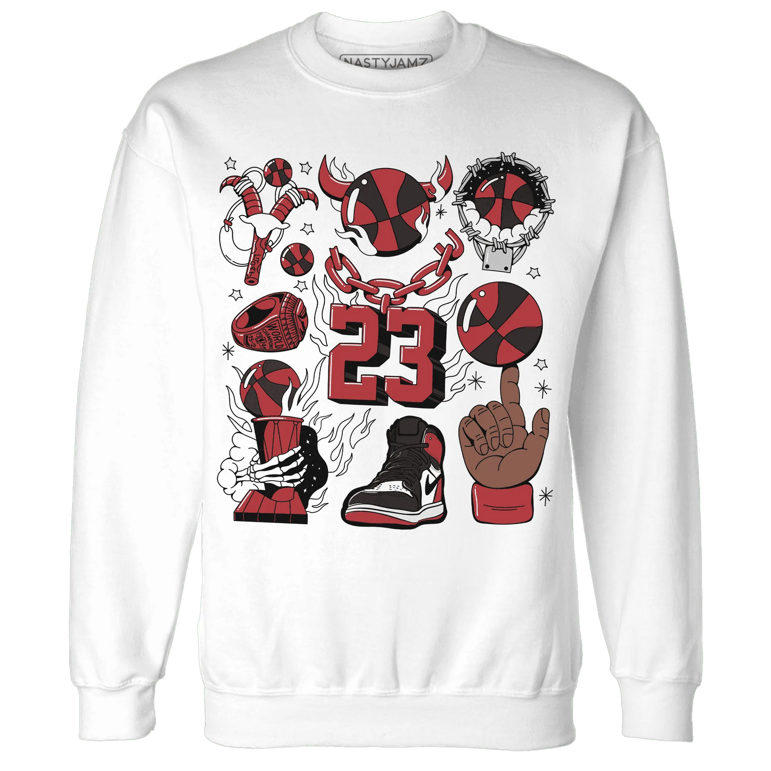 Black-Toe-Reimagined-Red-White-1s-Sweatshirt-Match-Neclaces-Number-23