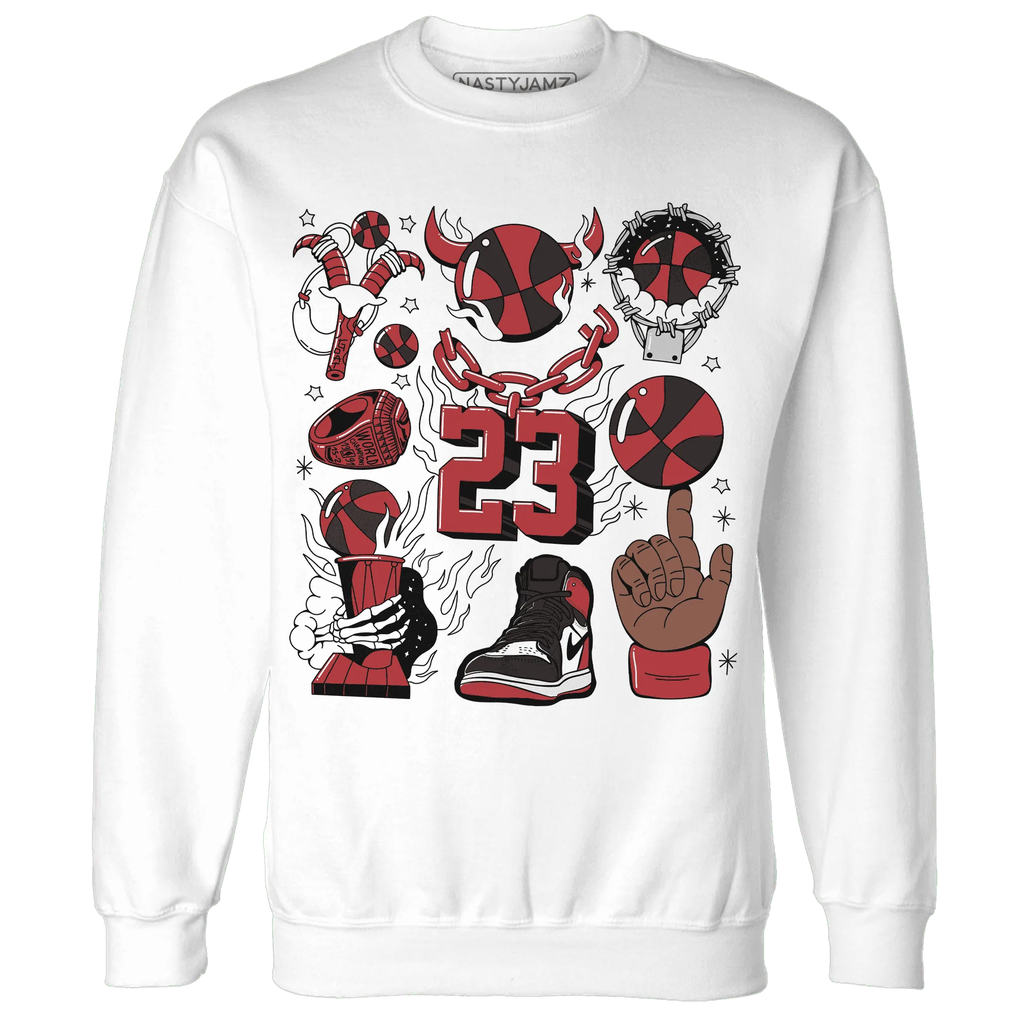 Black-Toe-Reimagined-Red-White-1s-Sweatshirt-Match-Neclaces-Number-23