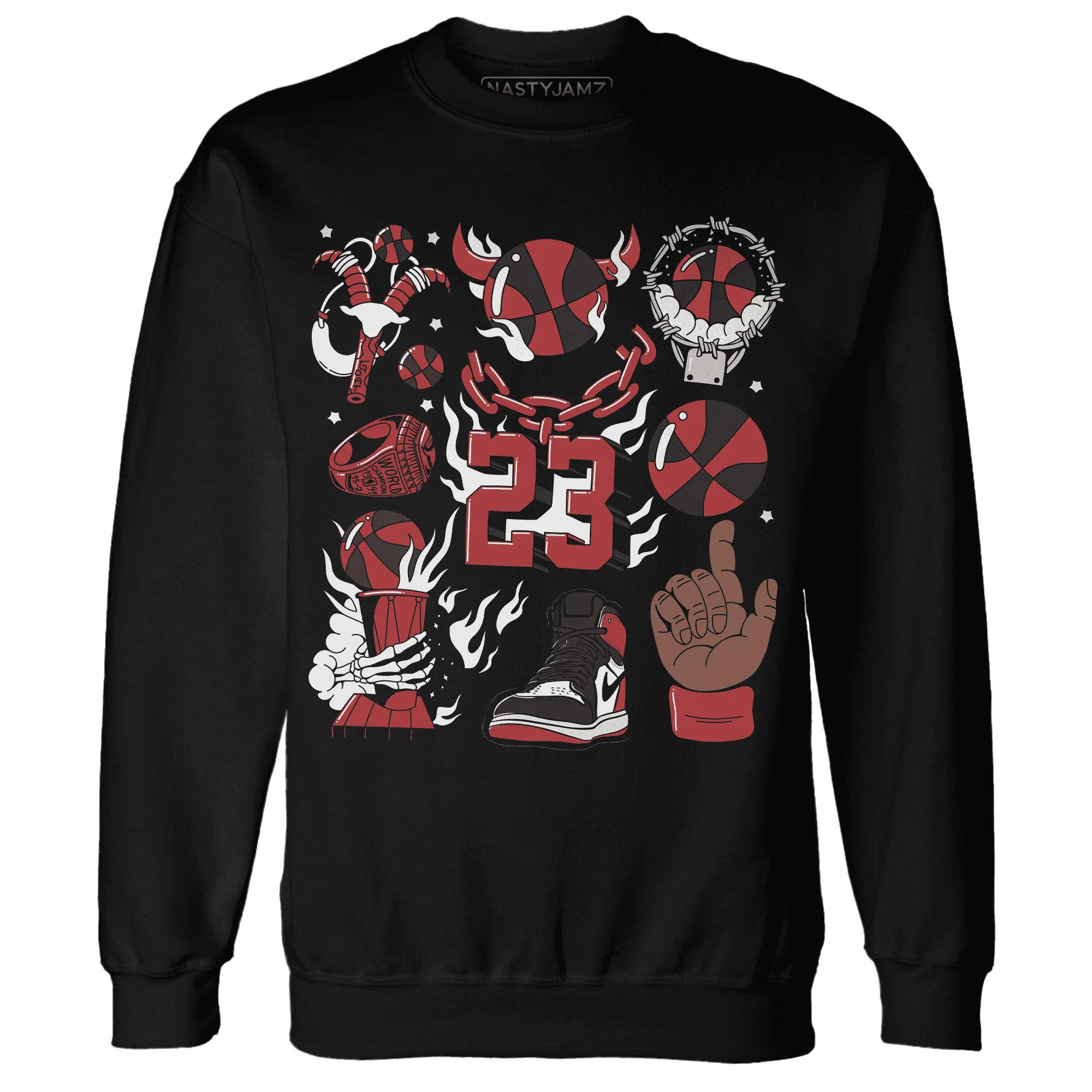 Black-Toe-Reimagined-Red-White-1s-Sweatshirt-Match-Neclaces-Number-23