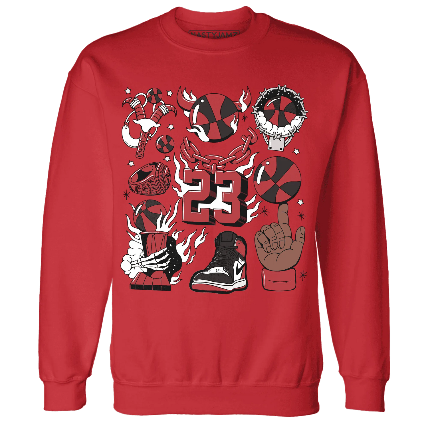 Black-Toe-Reimagined-Red-White-1s-Sweatshirt-Match-Neclaces-Number-23