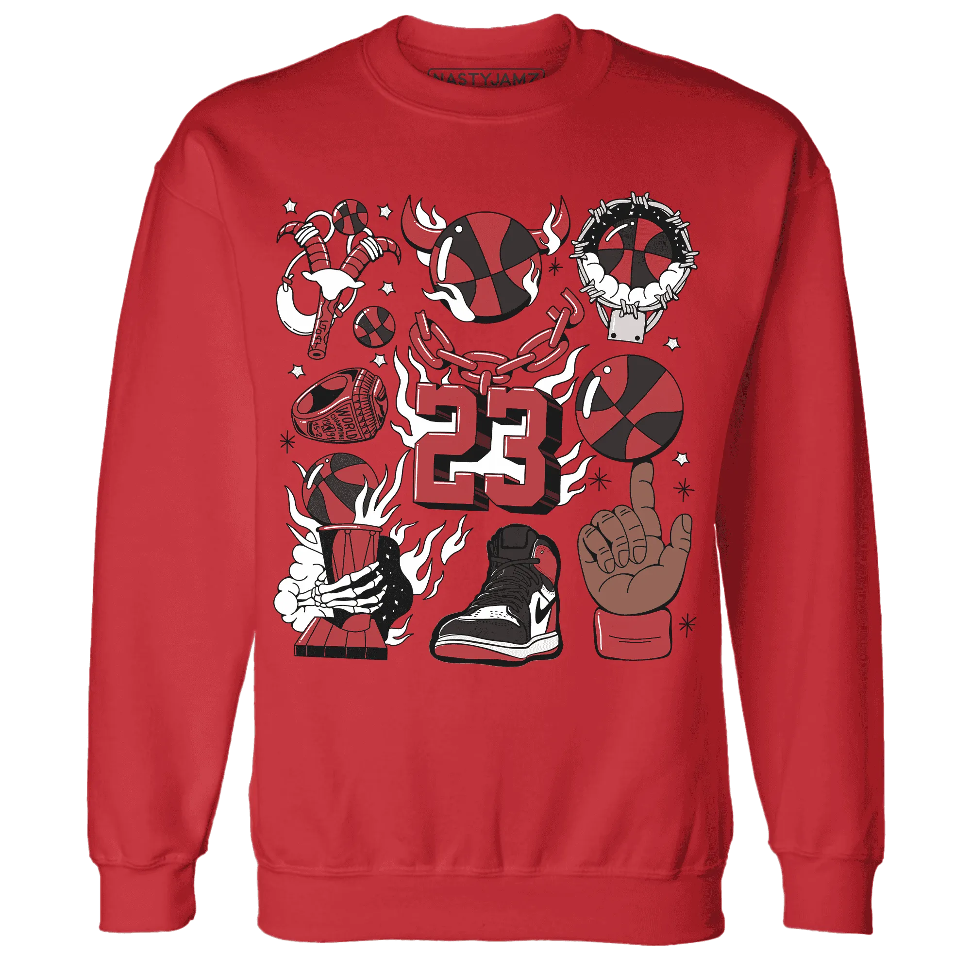 Black-Toe-Reimagined-Red-White-1s-Sweatshirt-Match-Neclaces-Number-23